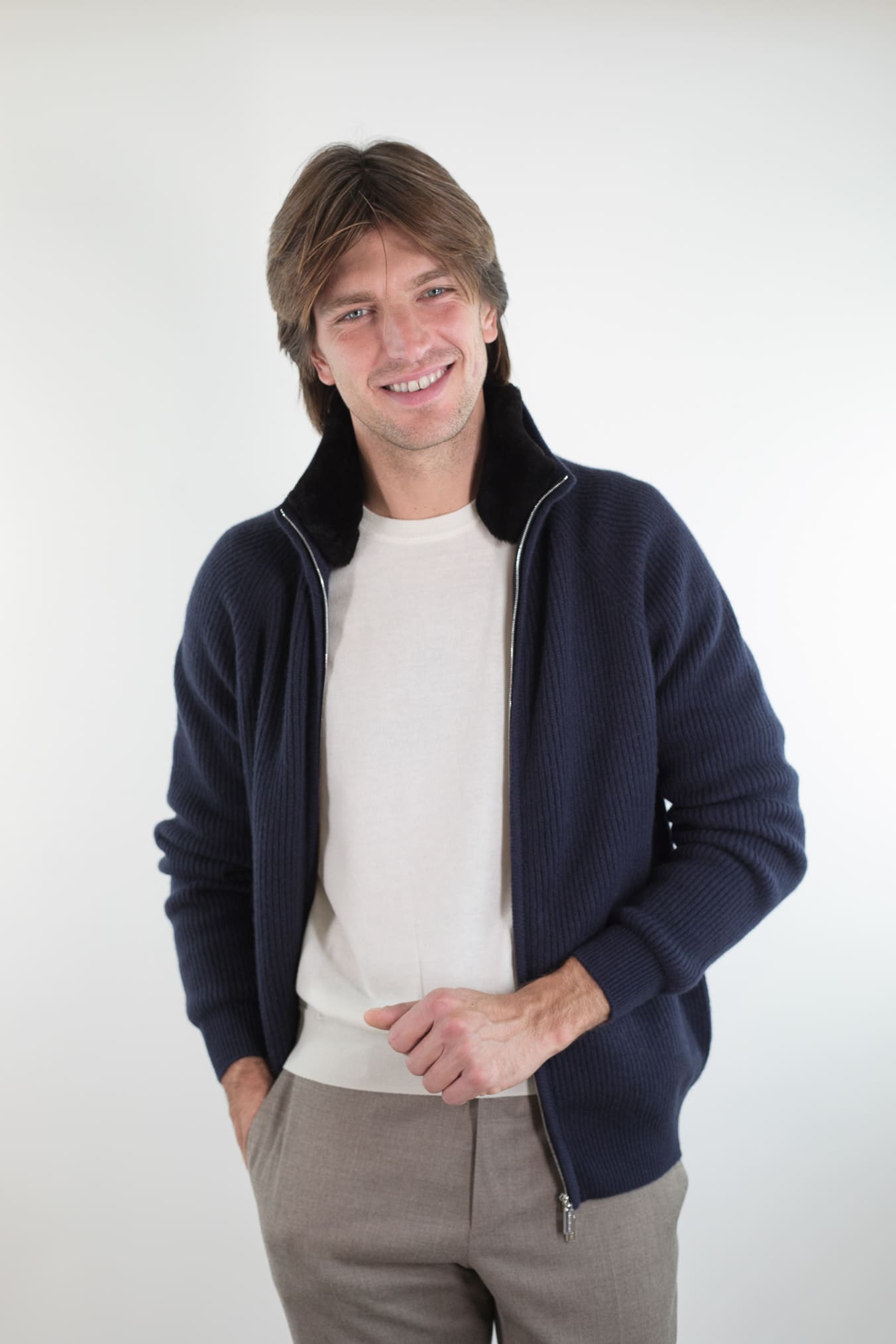 PASHMERE Maglia Full Zip Cashmere Castorino Blu Navy