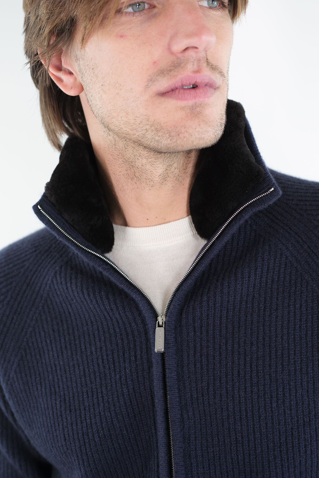 PASHMERE Maglia Full Zip Cashmere Castorino Blu Navy