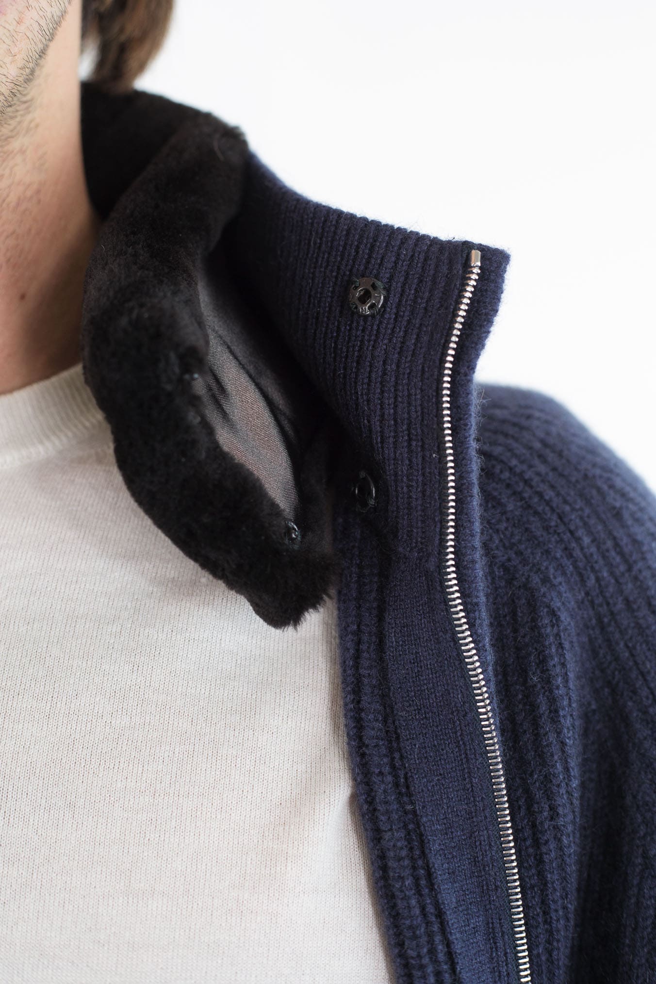 PASHMERE Maglia Full Zip Cashmere Castorino Blu Navy