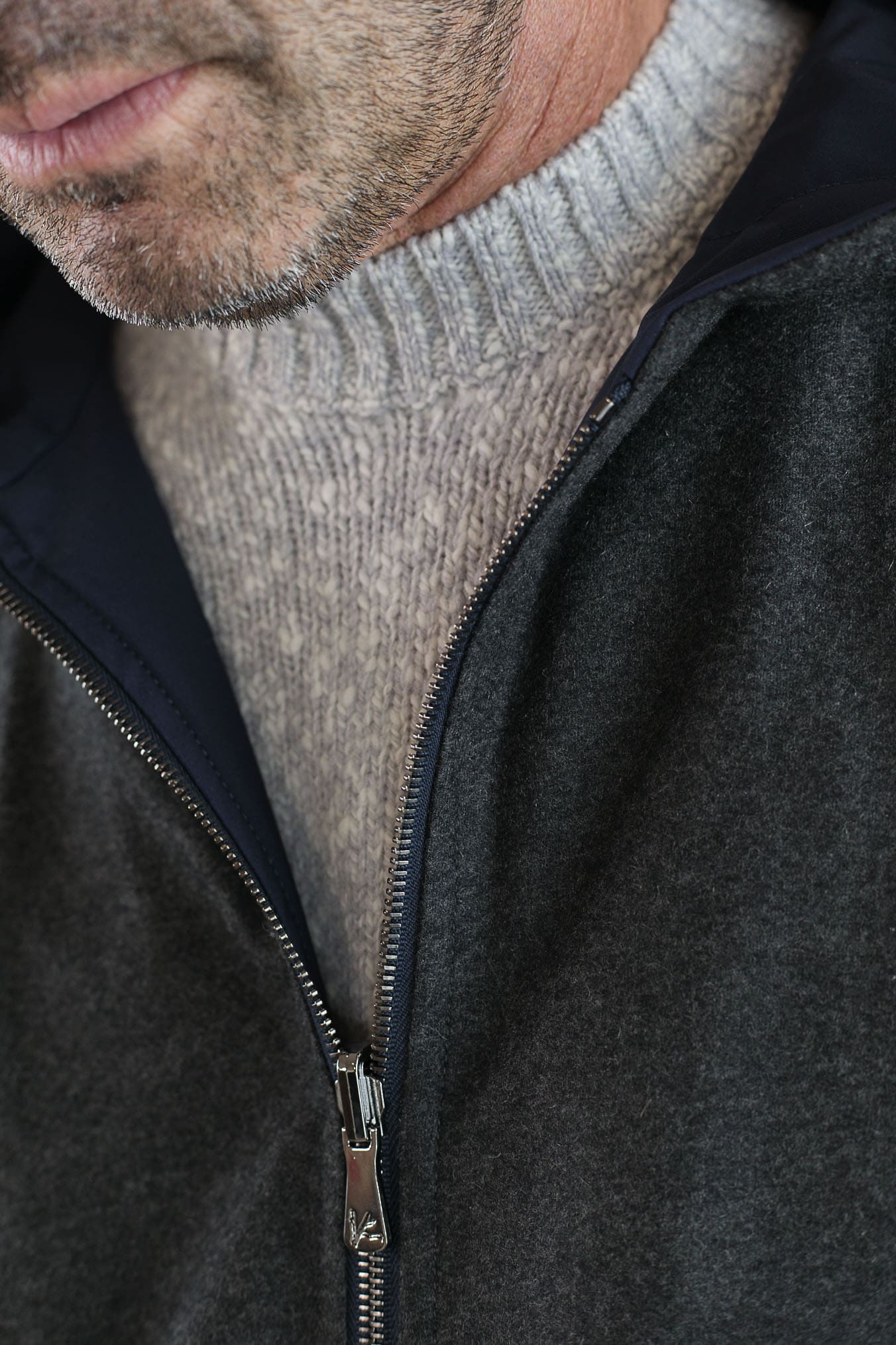 ISAIA Giubbino Reversibile Cappuccio Blu/Grigio