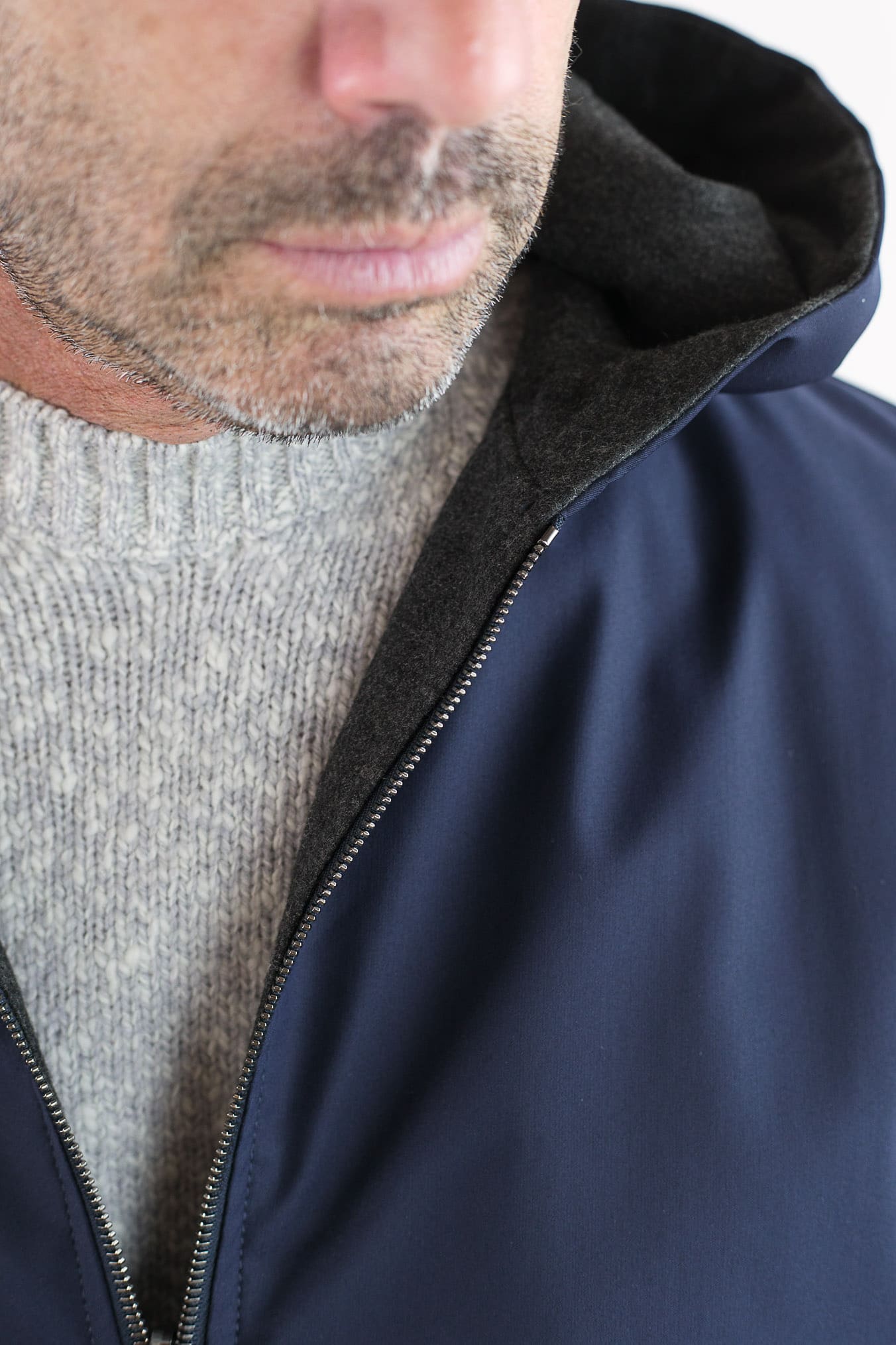 ISAIA Giubbino Reversibile Cappuccio Blu/Grigio