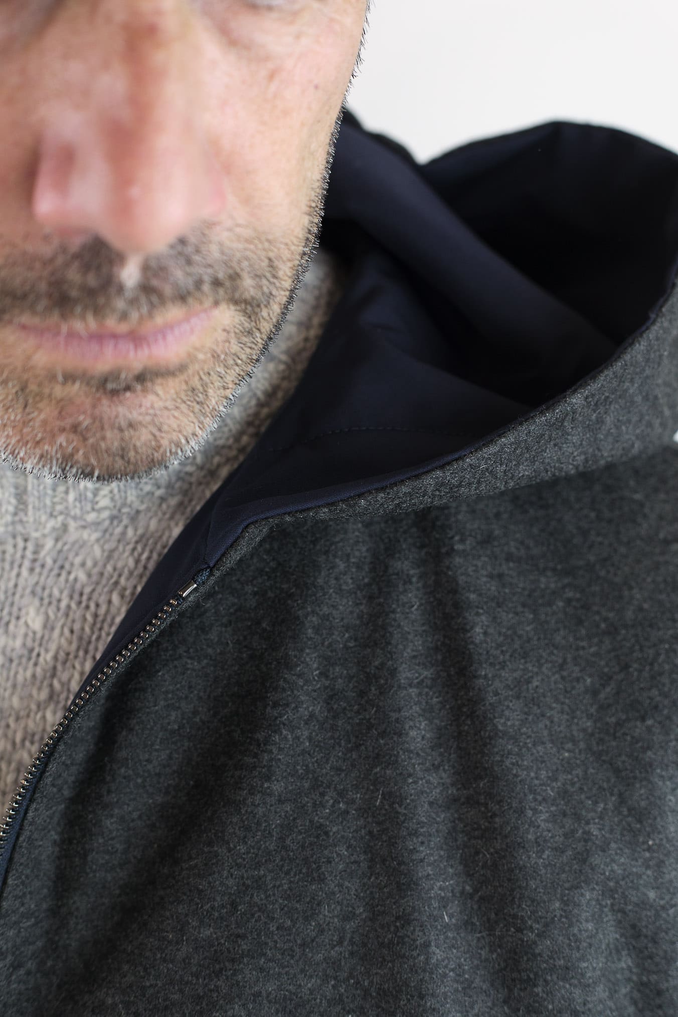 ISAIA Giubbino Reversibile Cappuccio Blu/Grigio