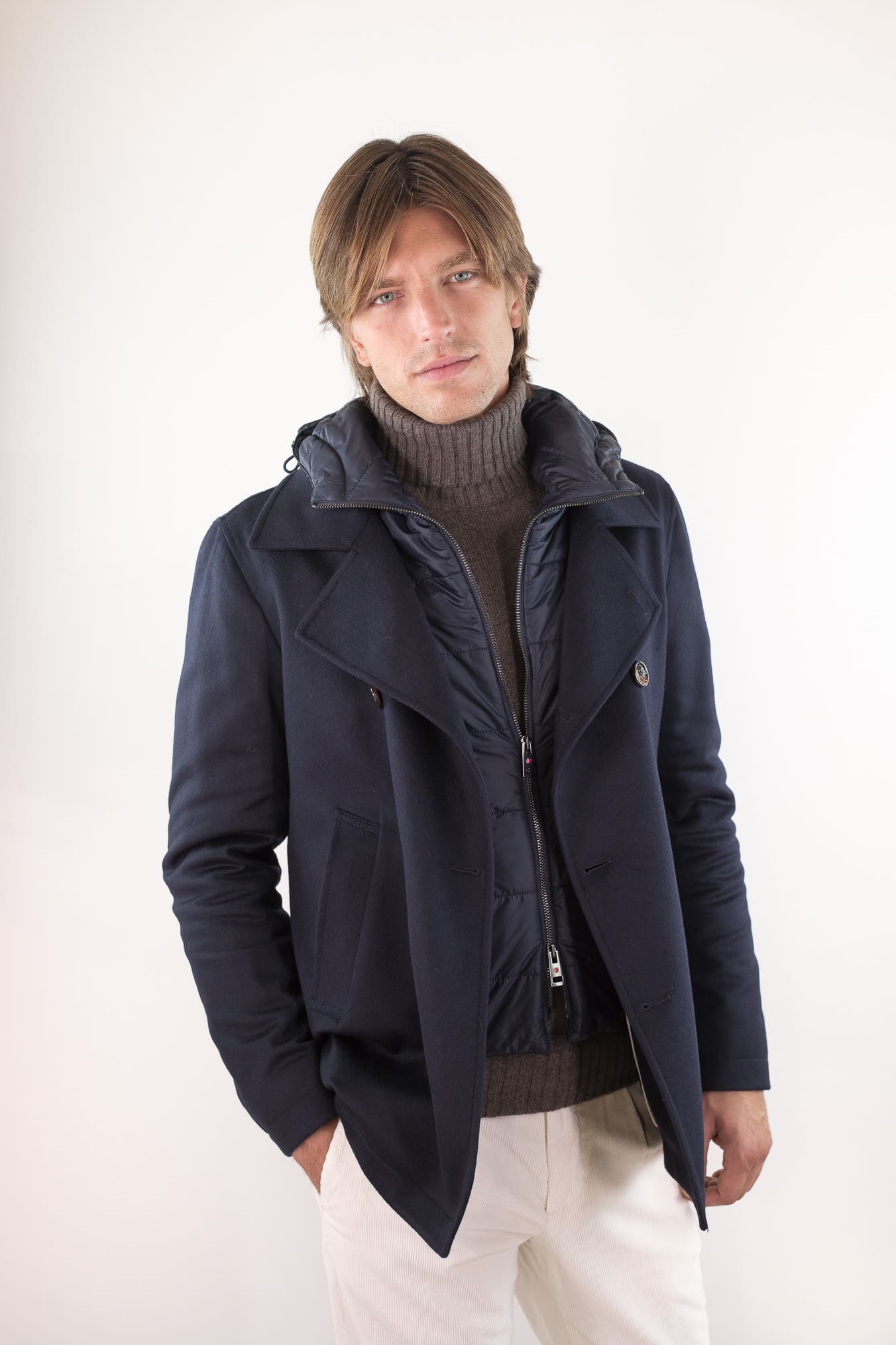 KIRED Giaccone Cashmere Doppiopetto "Jannu" Blu Cappuccio