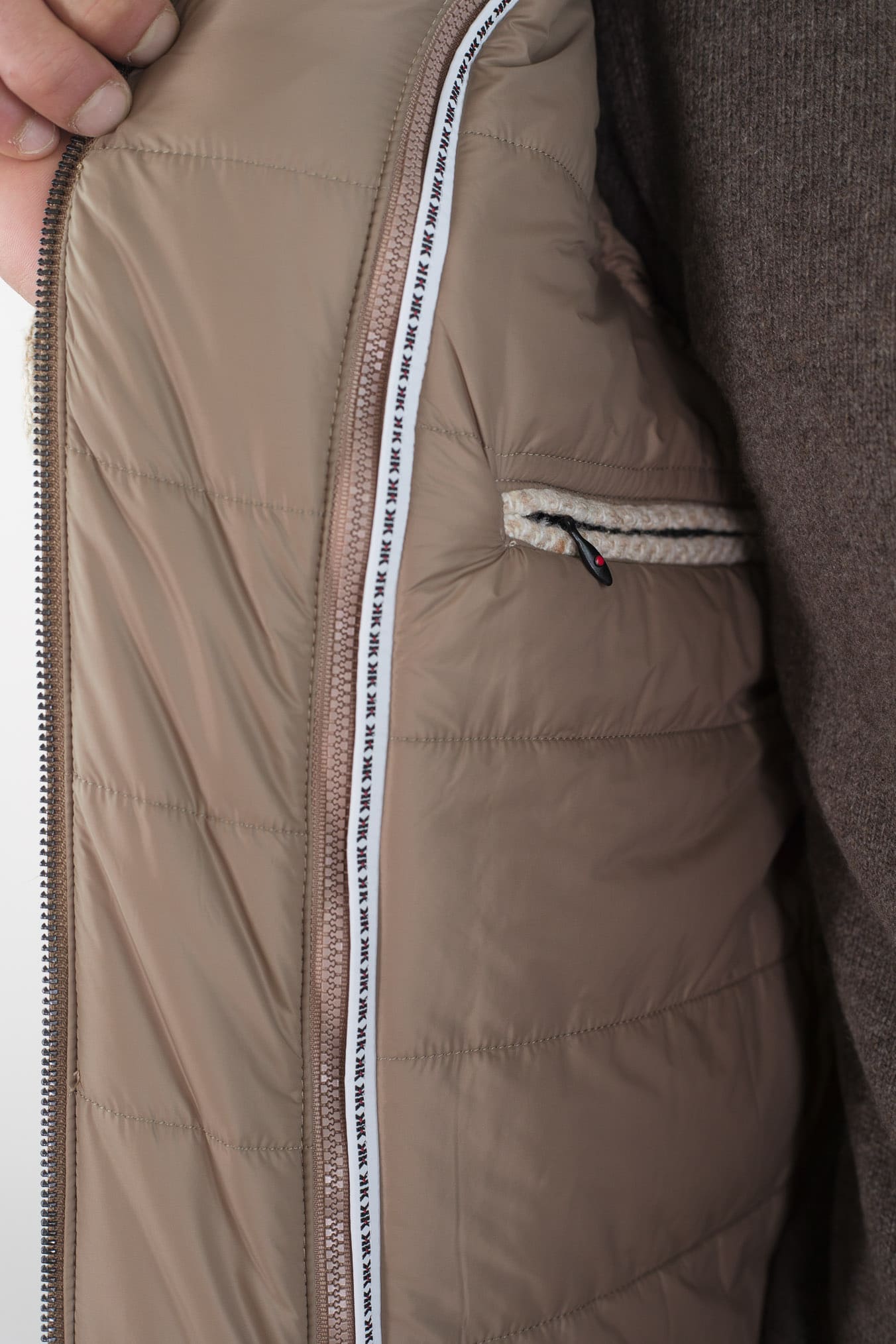 KIRED Giaccone Chevron Doppiopetto "Jannu" Beige Cappuccio