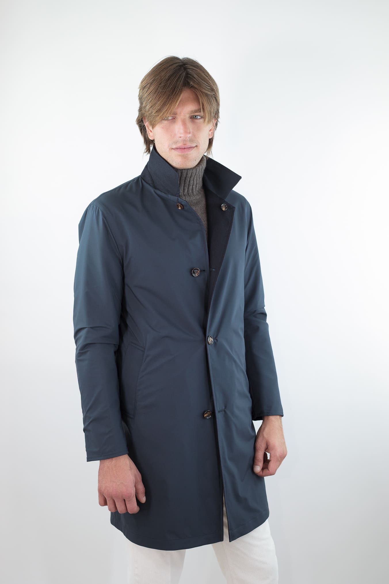 KIRED Cappotto Reversibile Lana e Nylon Blu/Blu