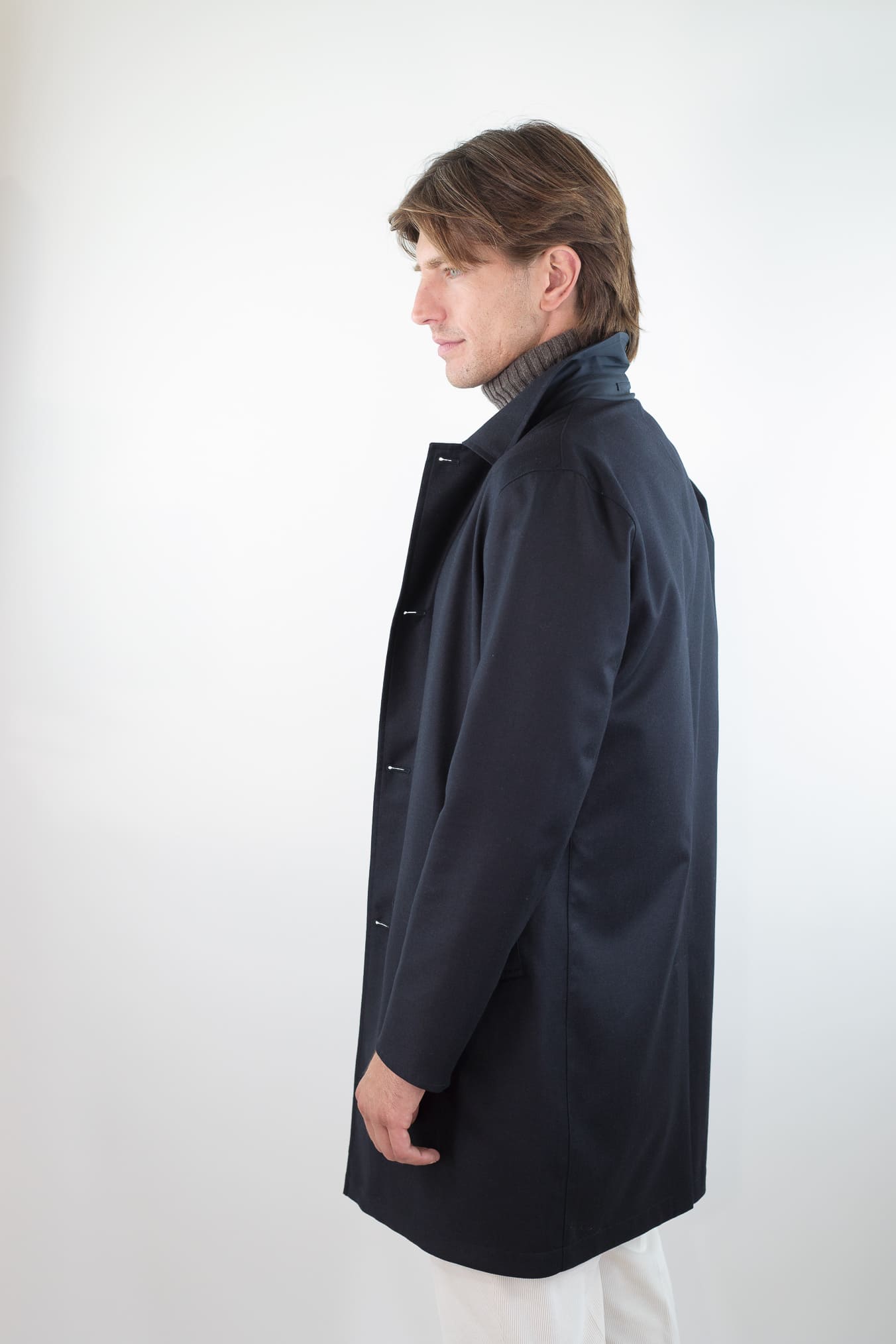 KIRED Cappotto Reversibile Lana e Nylon Blu/Blu