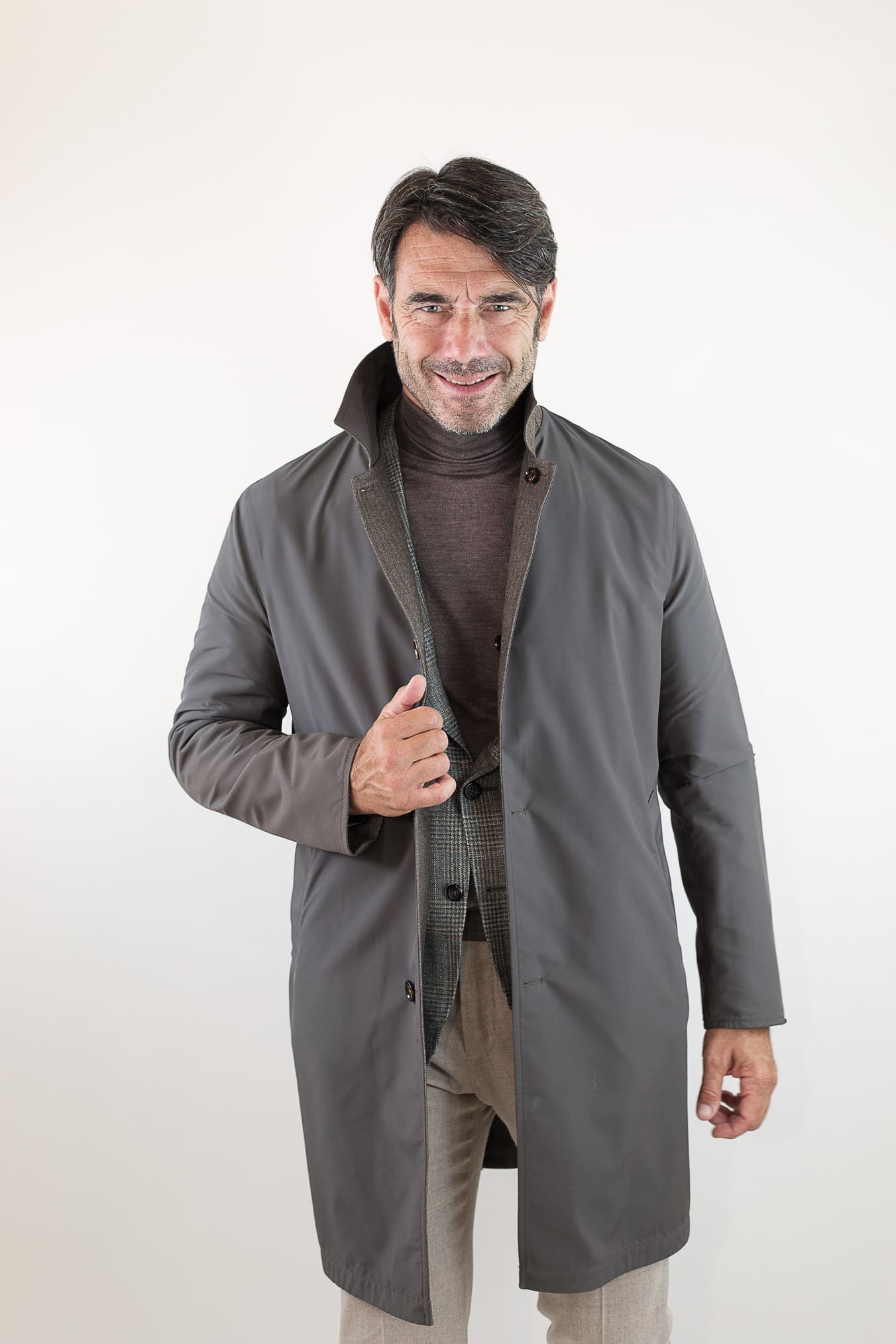 KIRED Cappotto Reversibile Lana e Nylon Spigato/Marrone