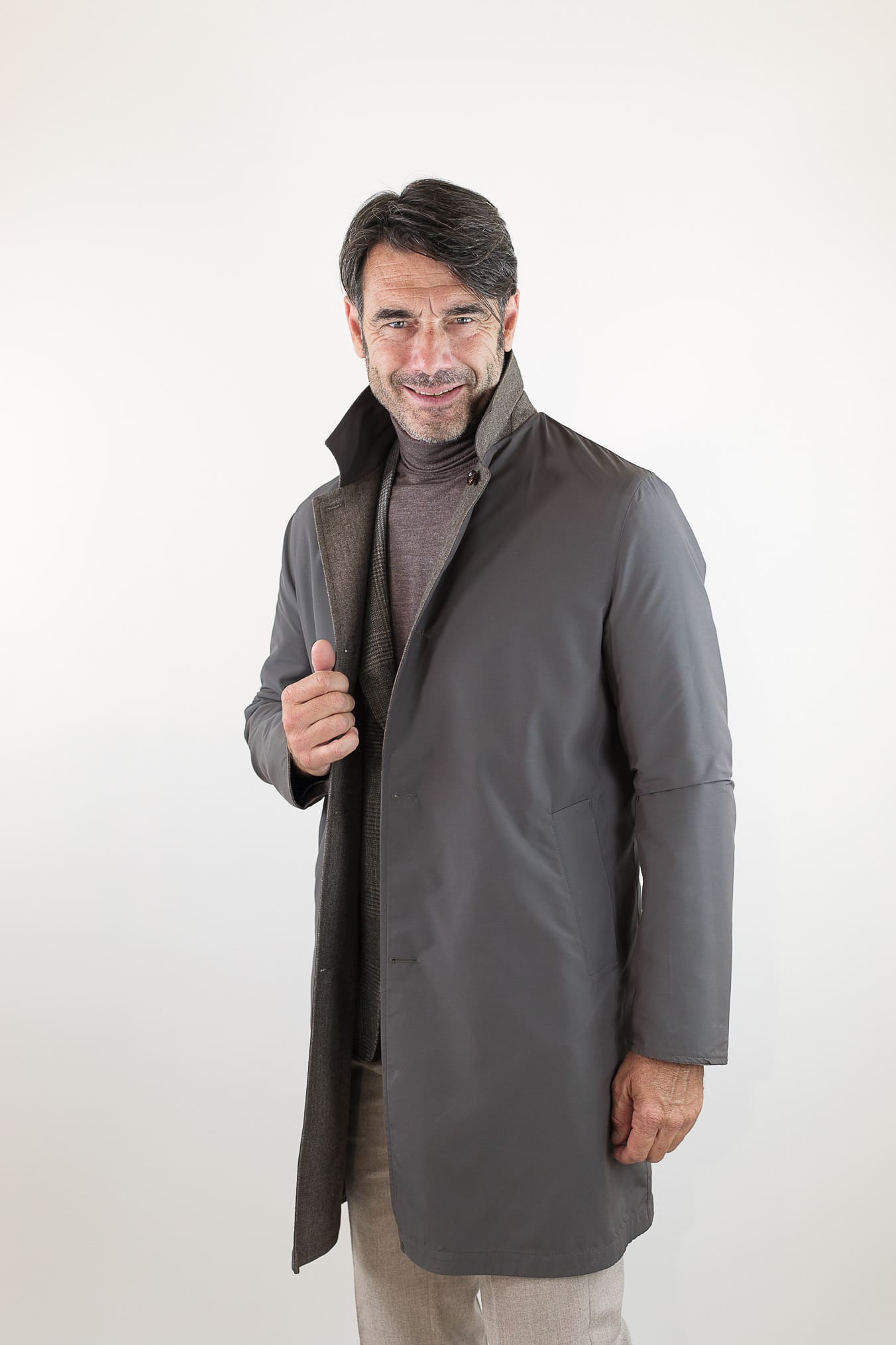 KIRED Cappotto Reversibile Lana e Nylon Spigato/Marrone