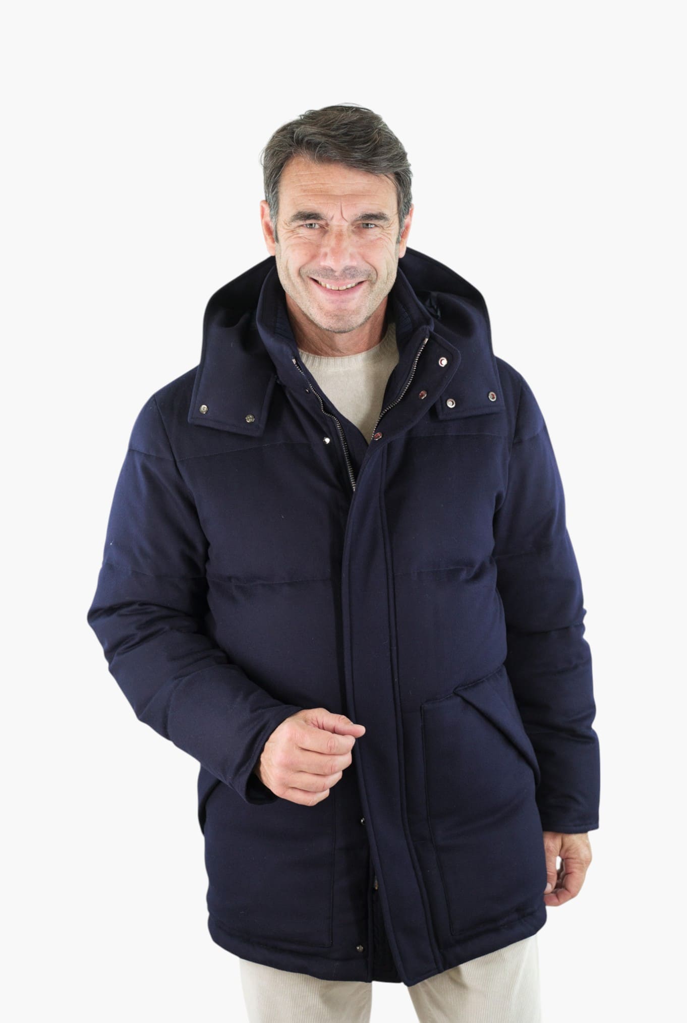 KIRED Giaccone Piuma D'Oca Lana Cappuccio Blu