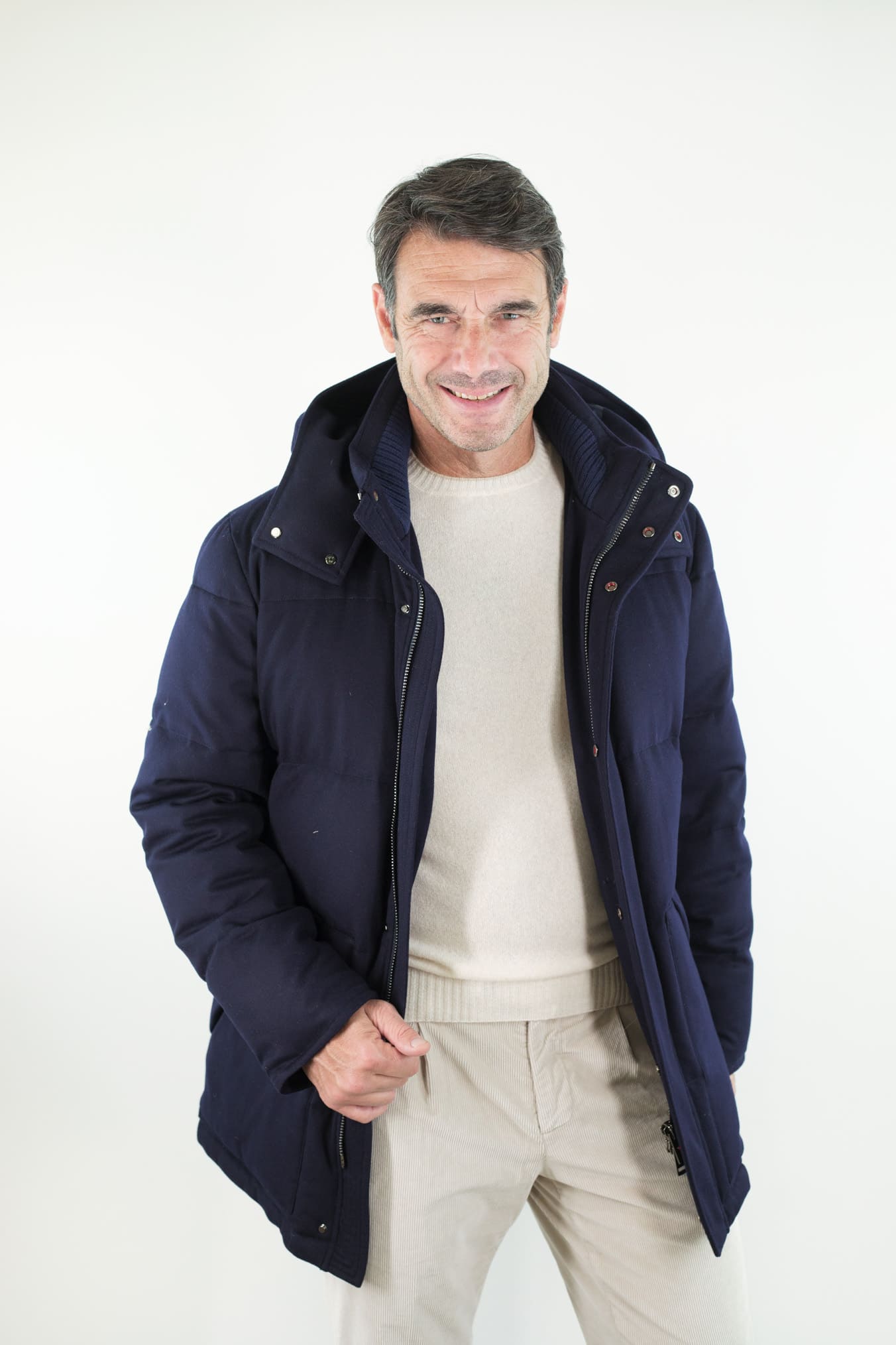 KIRED Giaccone Piuma D'Oca Lana Cappuccio Blu