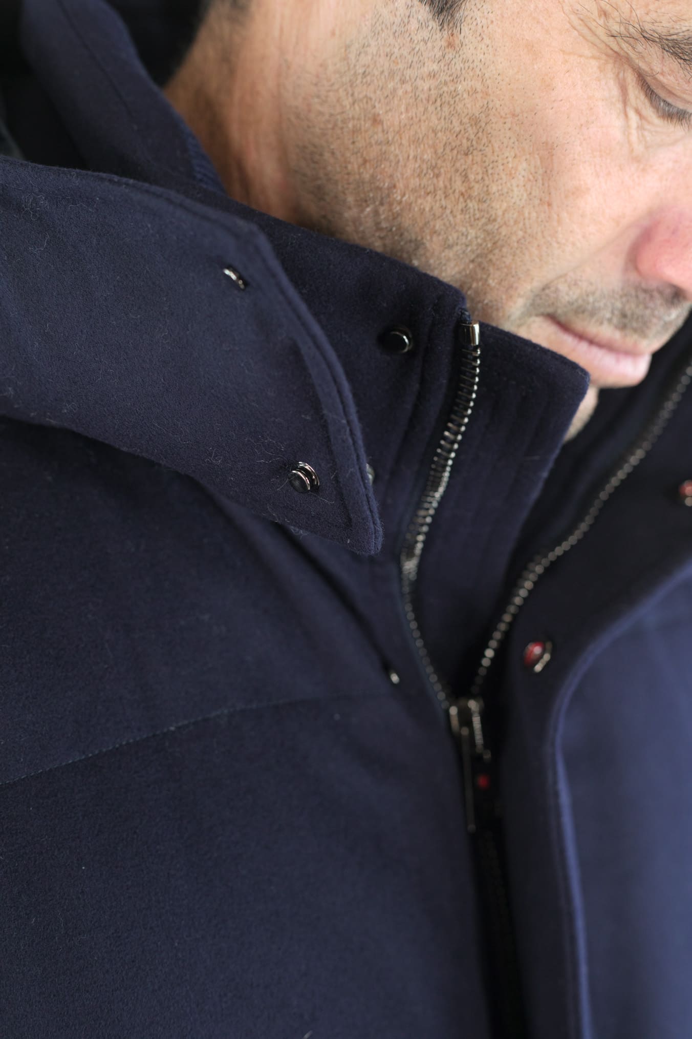 KIRED Giaccone Piuma D'Oca Lana Cappuccio Blu