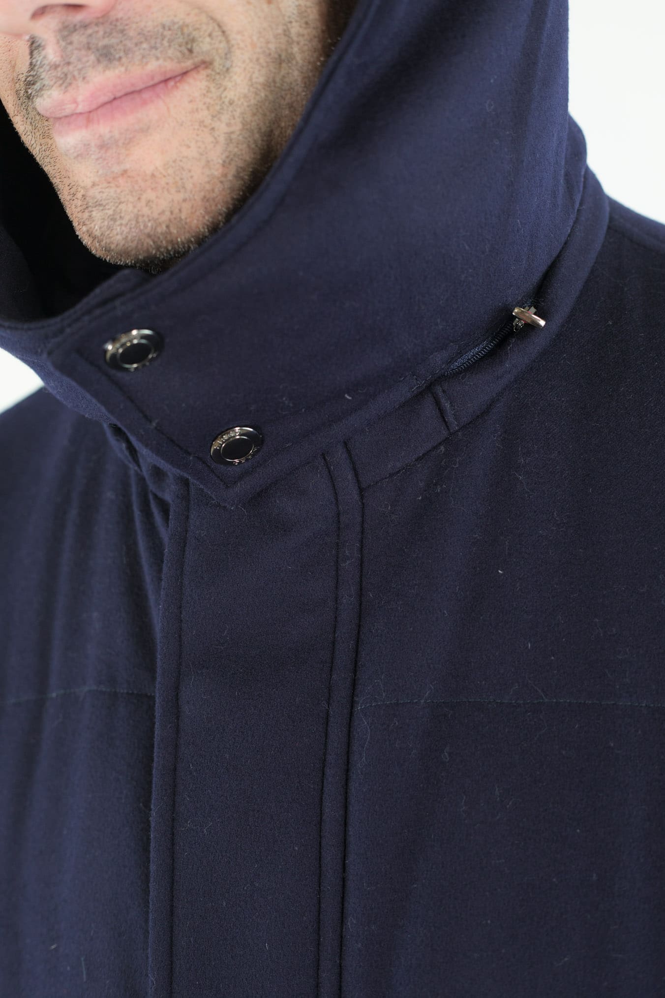 KIRED Giaccone Piuma D'Oca Lana Cappuccio Blu