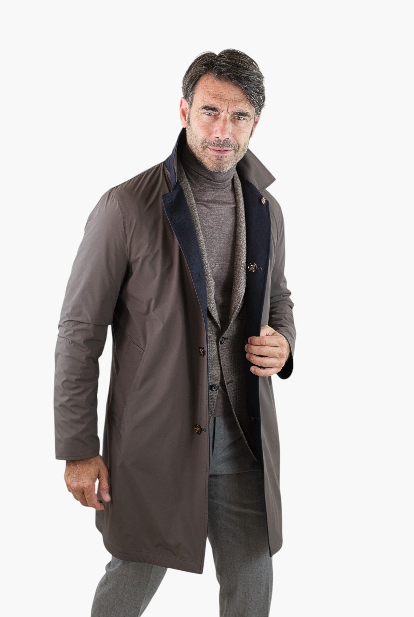 KIRED Cappotto Reversibile Cashmere Nylon Blu/Tortora