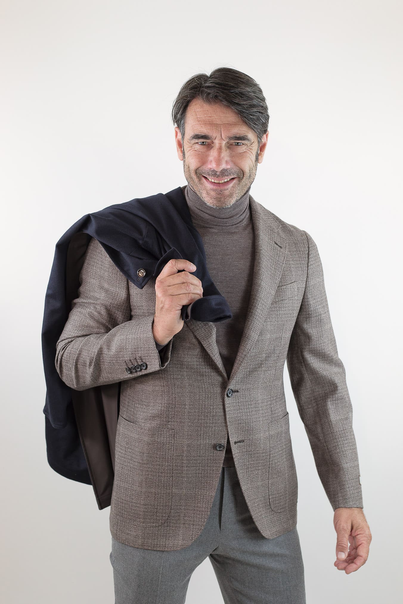 KIRED Cappotto Reversibile Cashmere Nylon Blu/Tortora