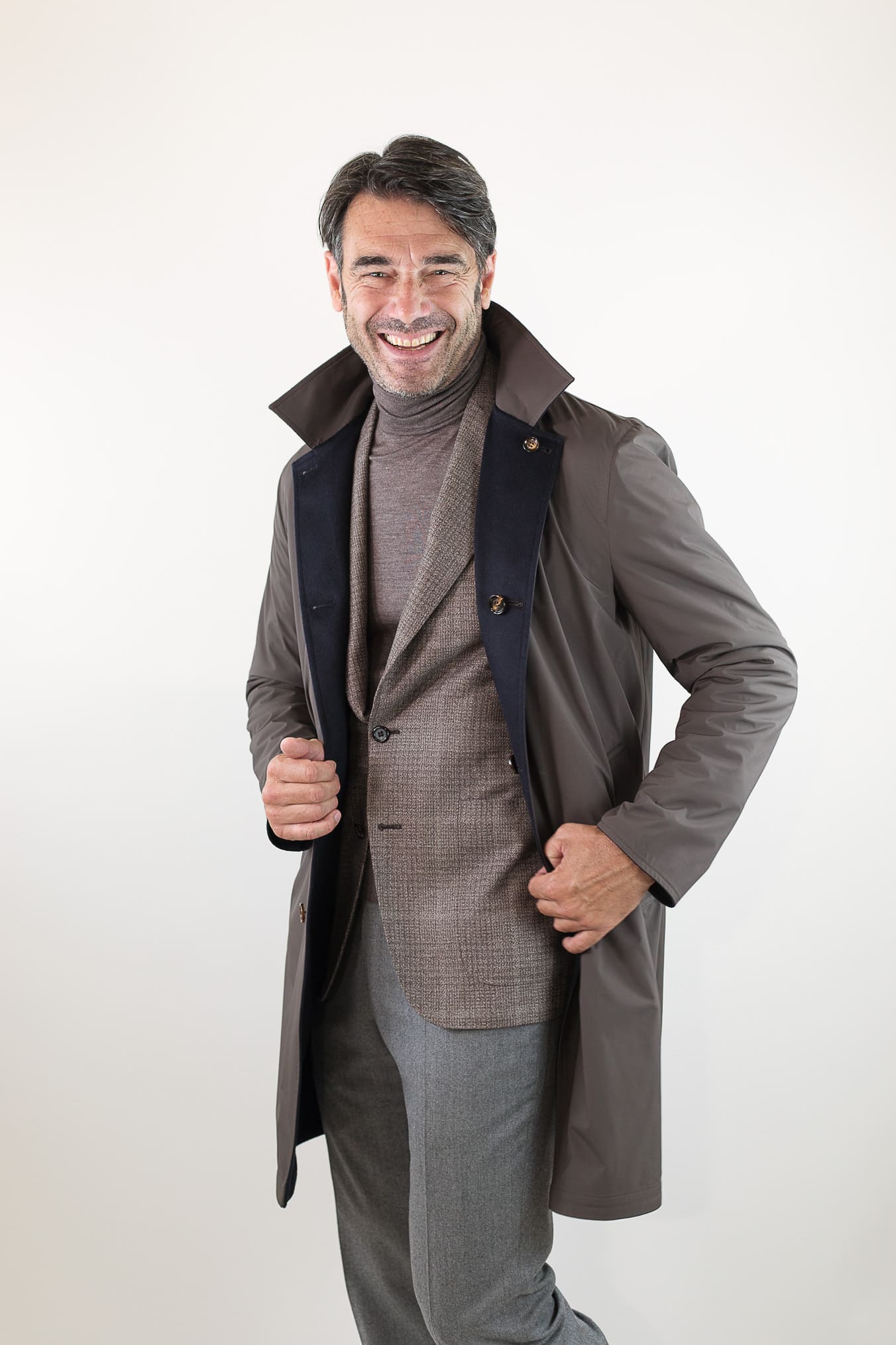 KIRED Cappotto Reversibile Cashmere Nylon Blu/Tortora