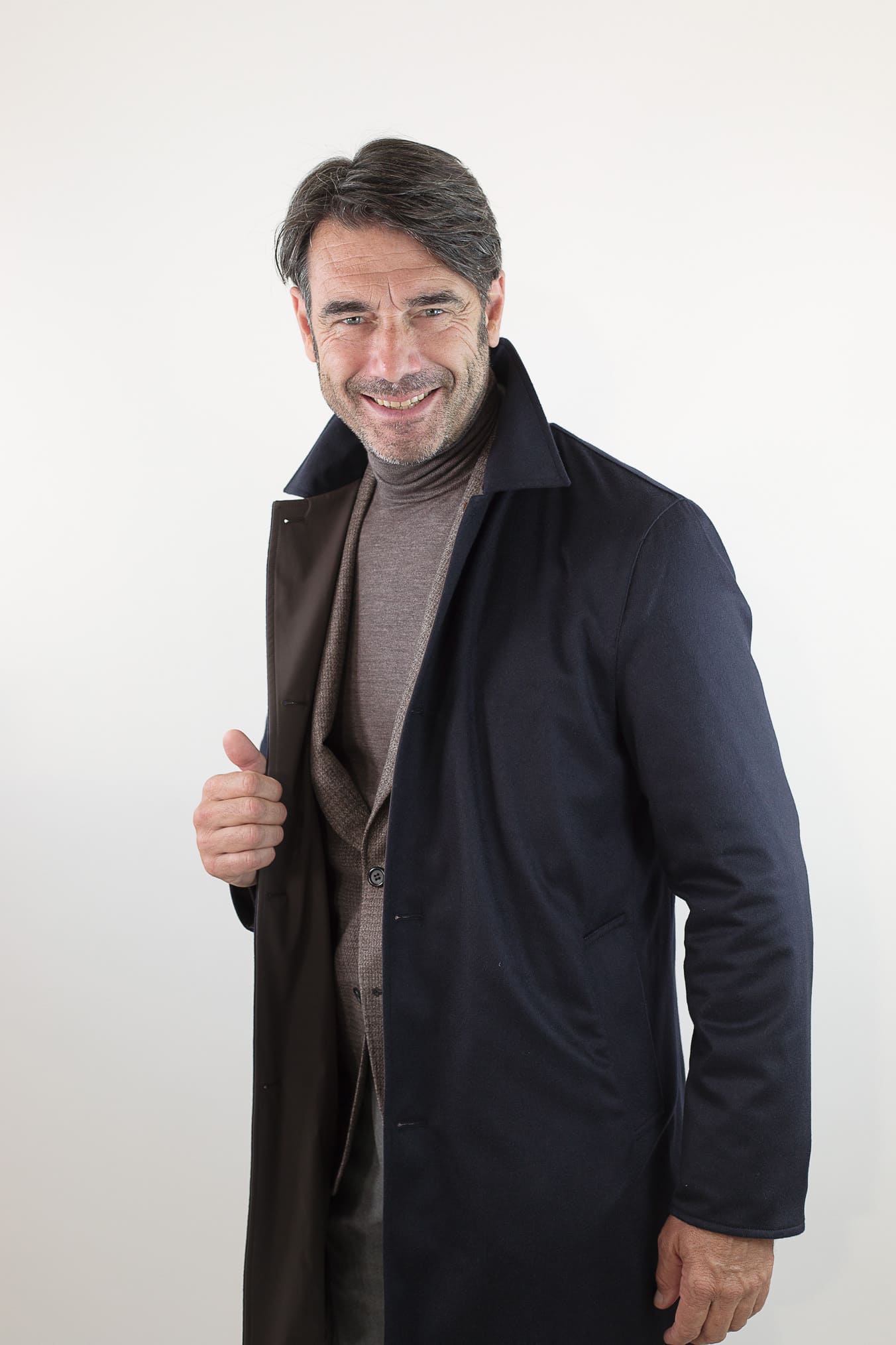 KIRED Cappotto Reversibile Cashmere Nylon Blu/Tortora