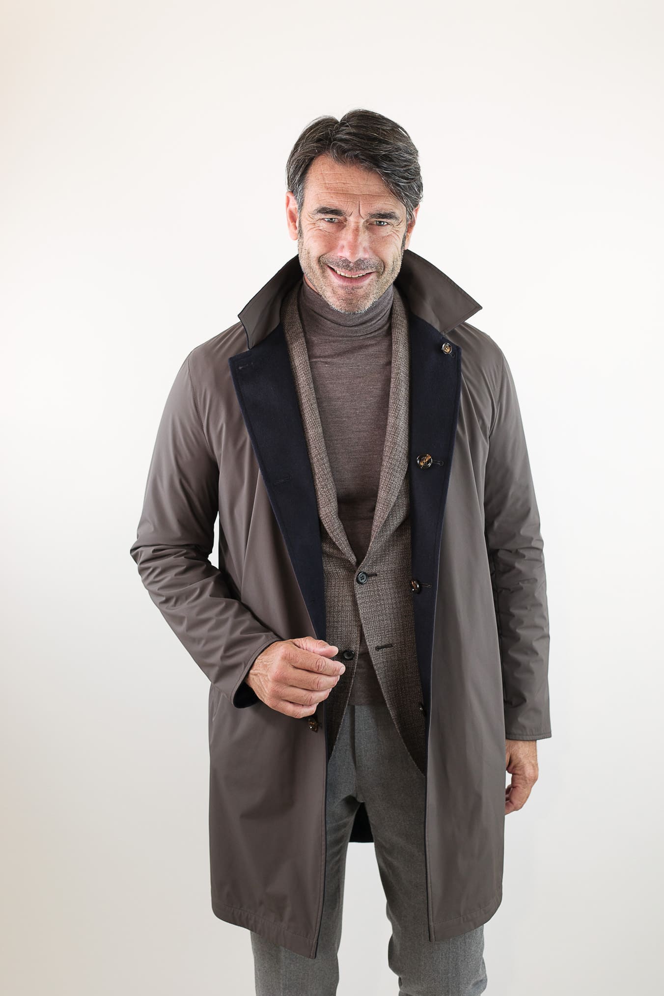KIRED Cappotto Reversibile Cashmere Nylon Blu/Tortora