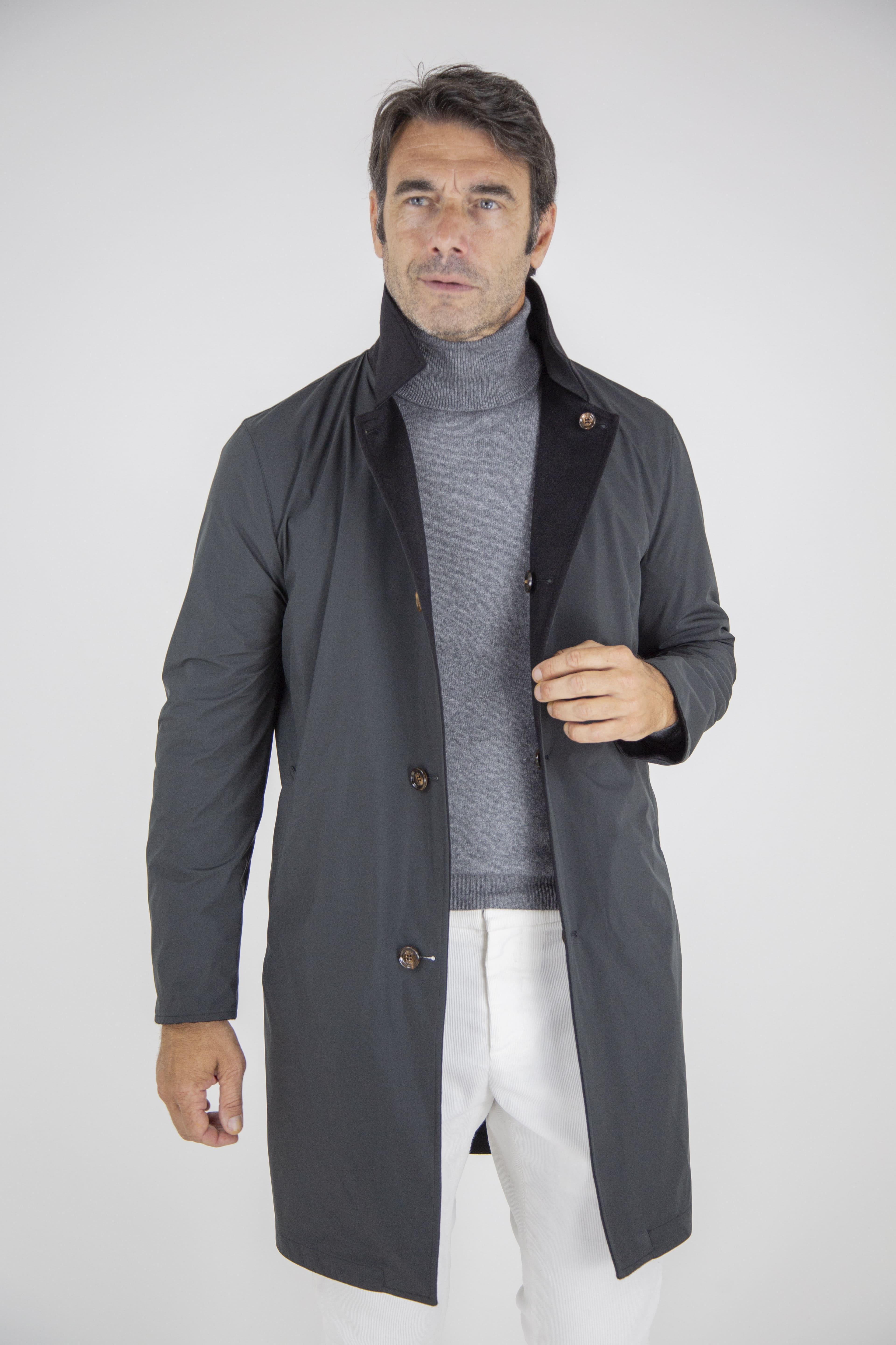 KIRED Cappotto Reversibile Cashmere Nylon Nero/Nero