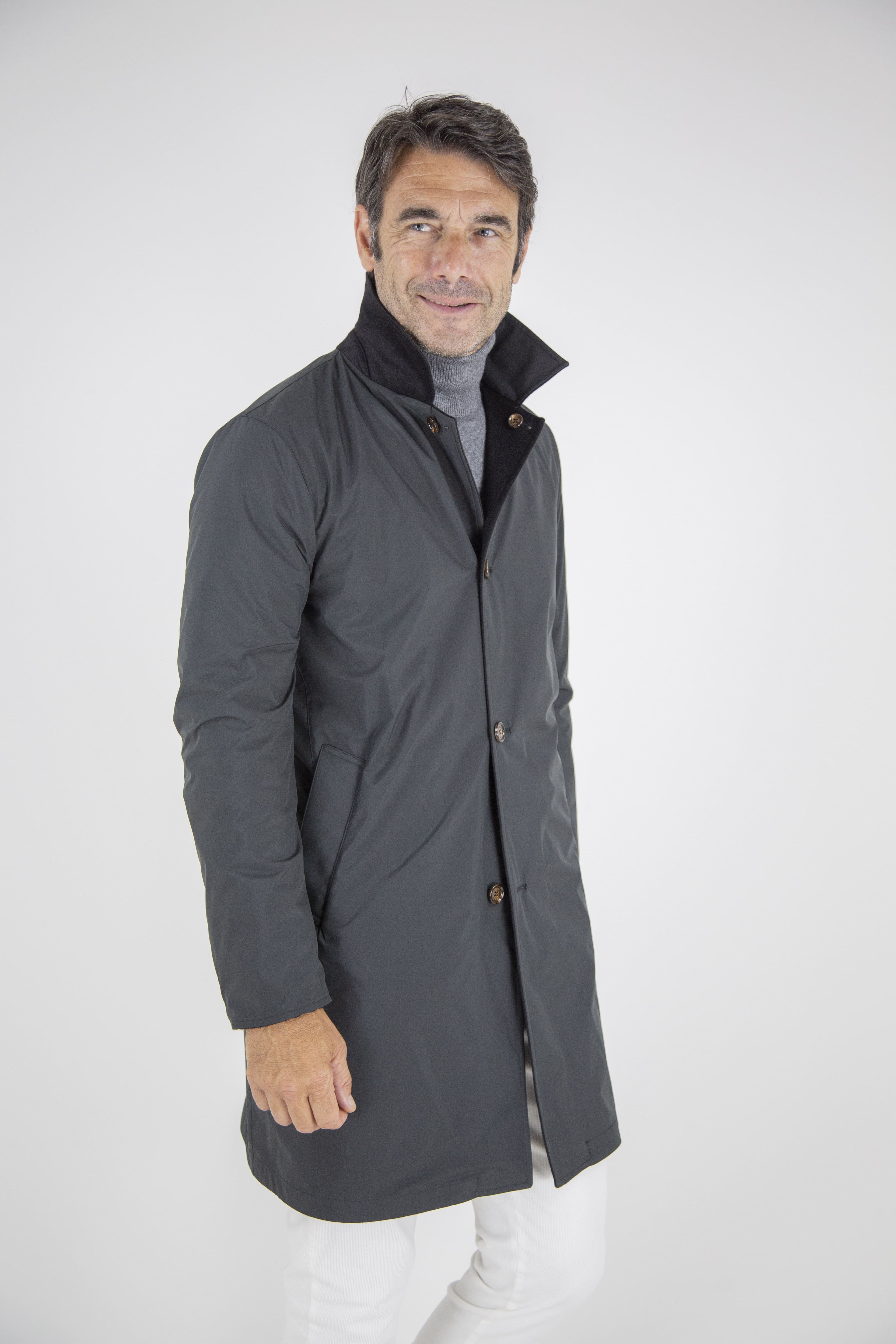 KIRED Cappotto Reversibile Cashmere Nylon Nero/Nero