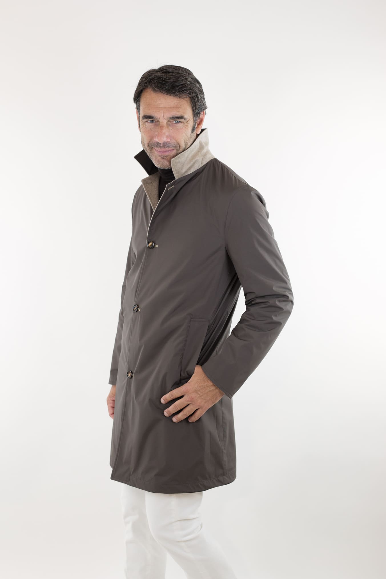 KIRED Cappotto Reversibile Cashmere Nylon Beige/Testa di Moro