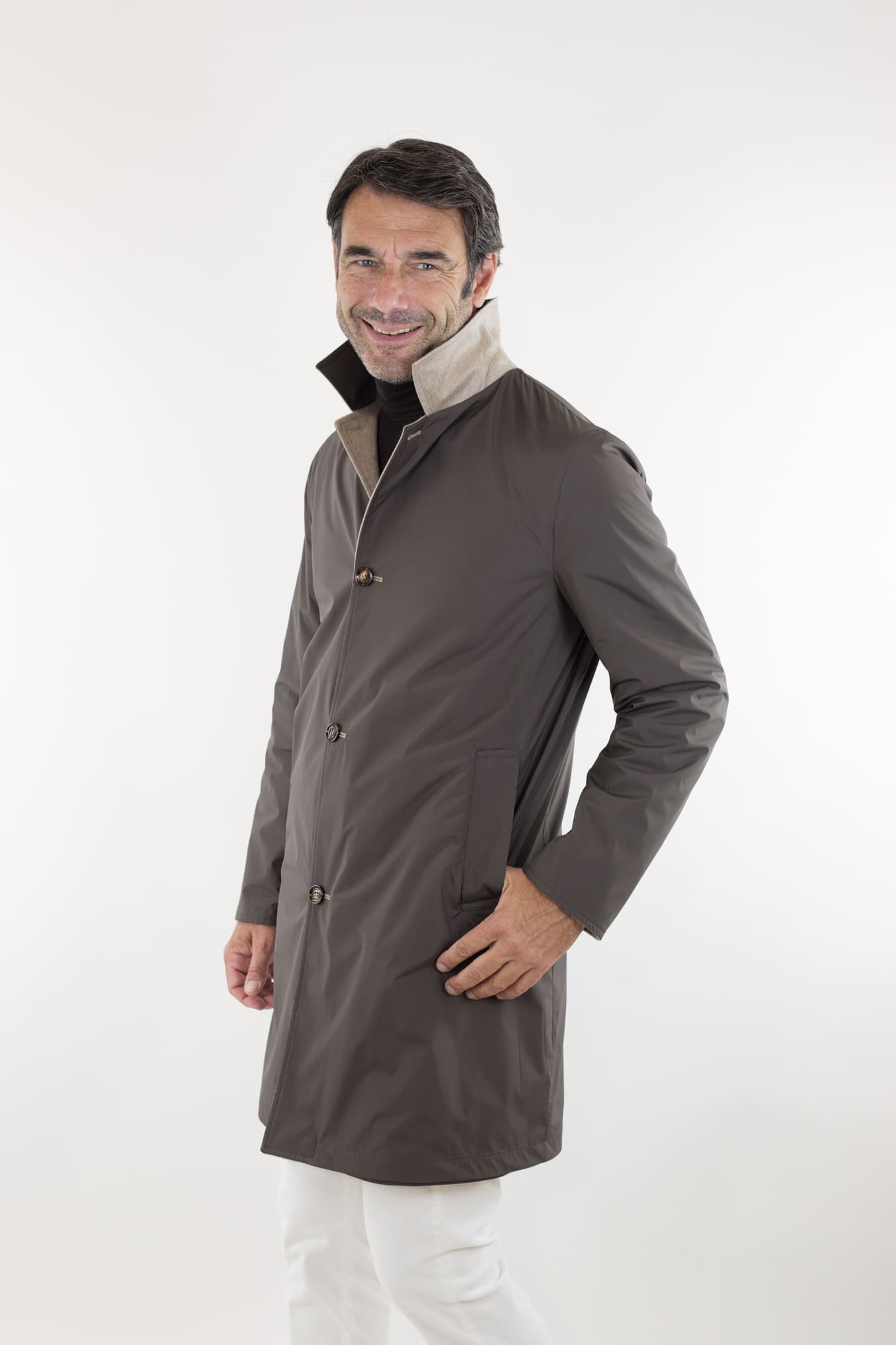 KIRED Cappotto Reversibile Cashmere Nylon Beige/Testa di Moro