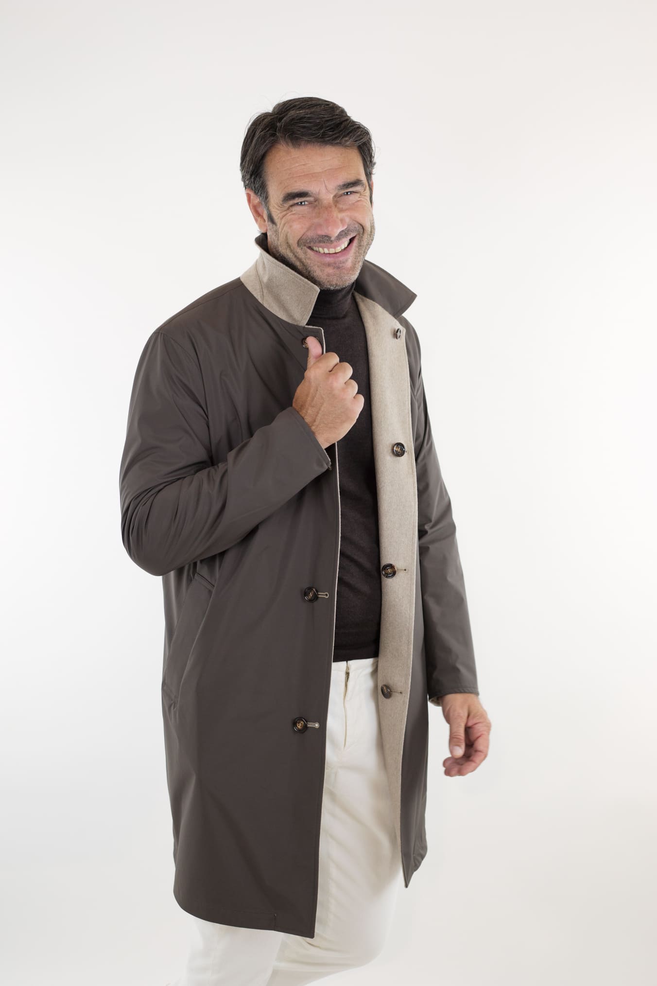 KIRED Cappotto Reversibile Cashmere Nylon Beige/Testa di Moro