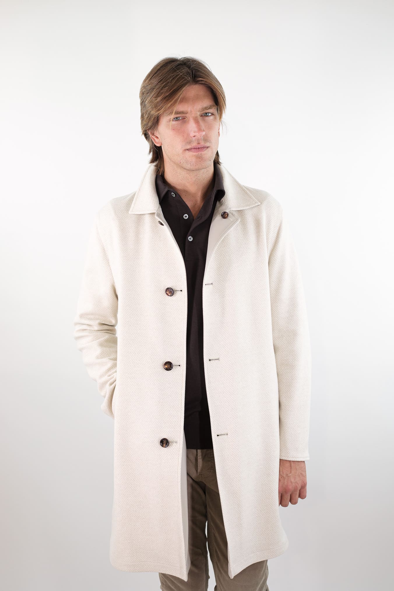 KIRED Cappotto Reversibile Spigato Impermeabile Beige Chiaro