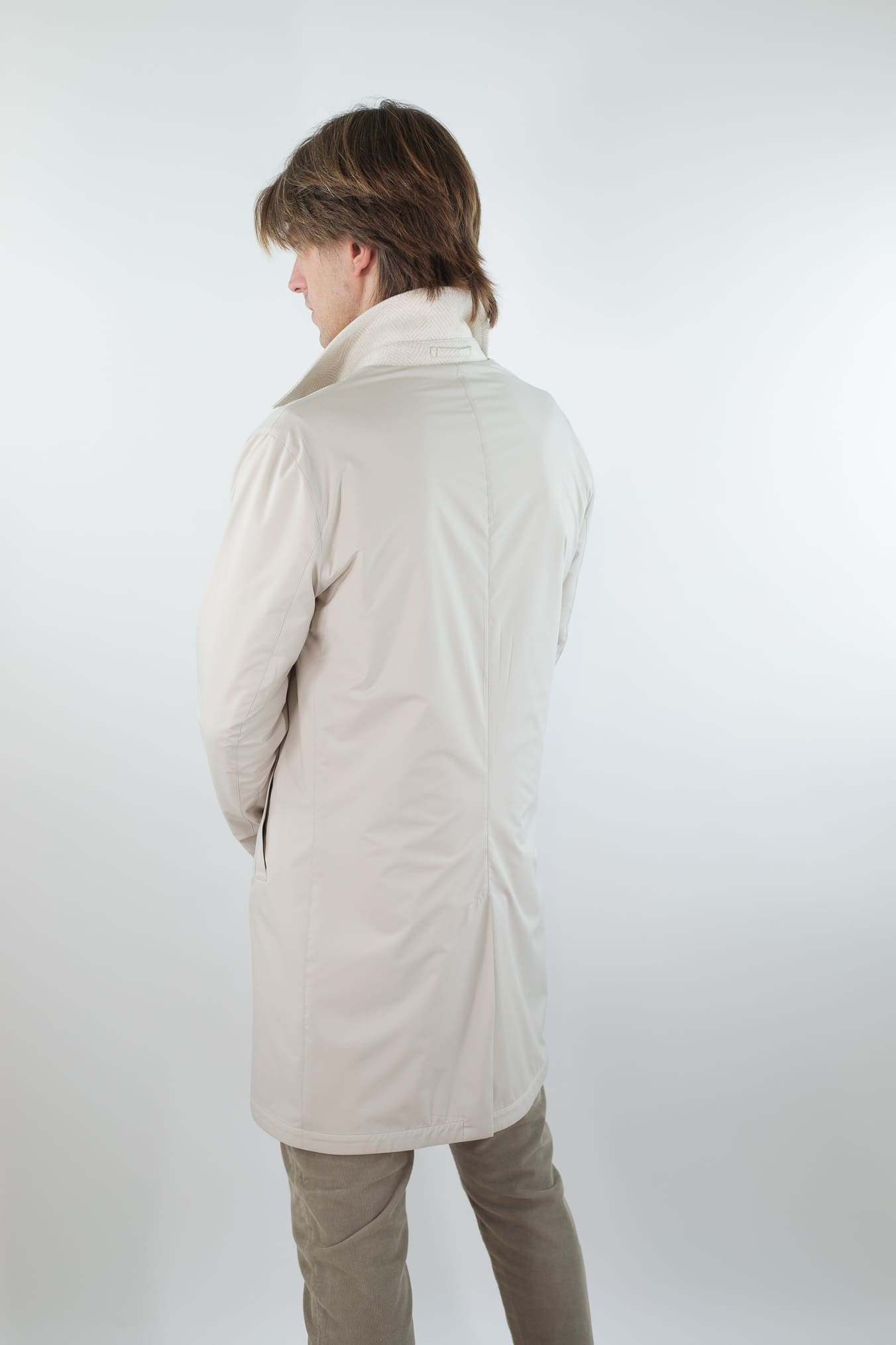 KIRED Cappotto Reversibile Spigato Impermeabile Beige Chiaro