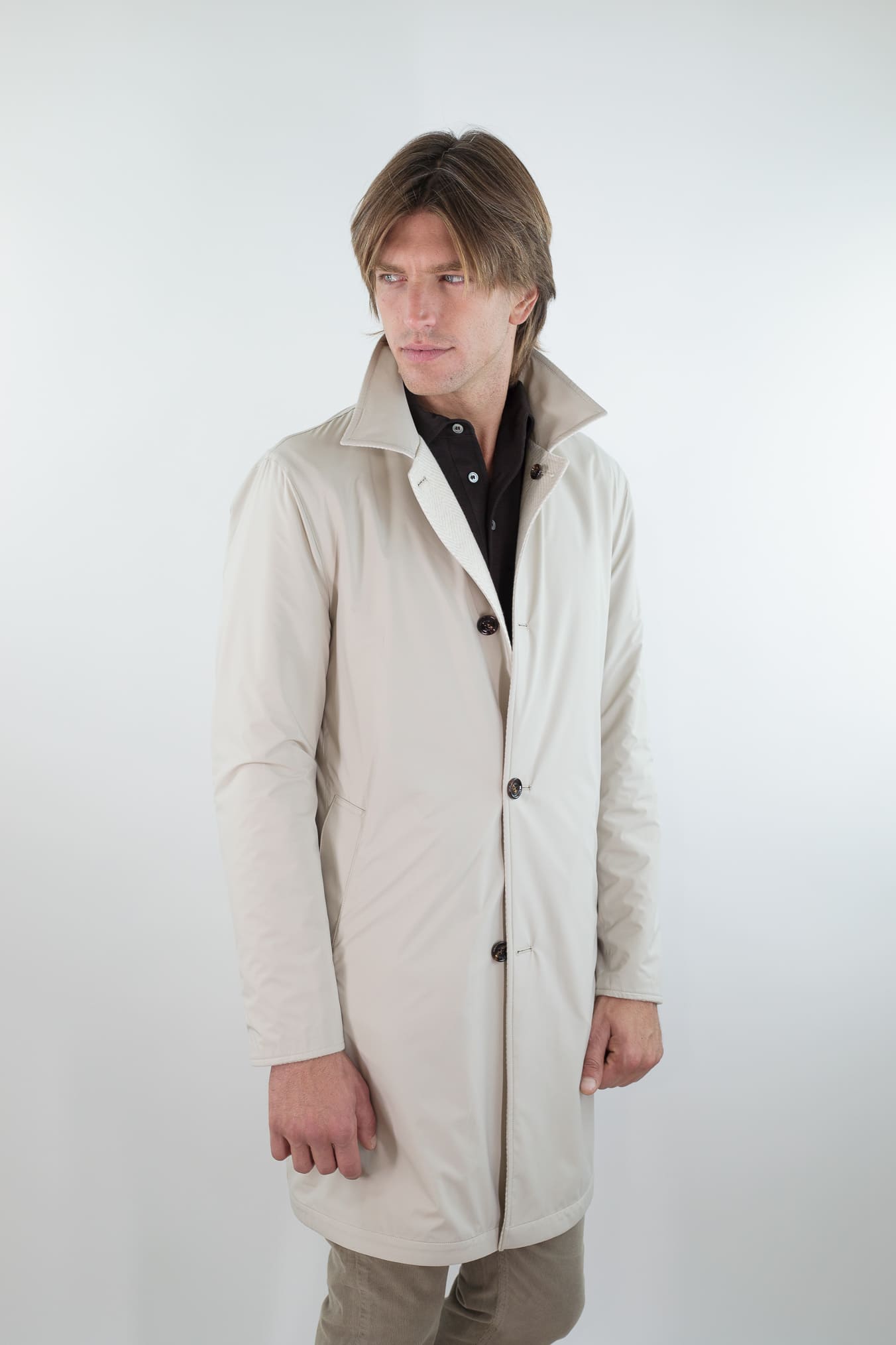 KIRED Cappotto Reversibile Spigato Impermeabile Beige Chiaro