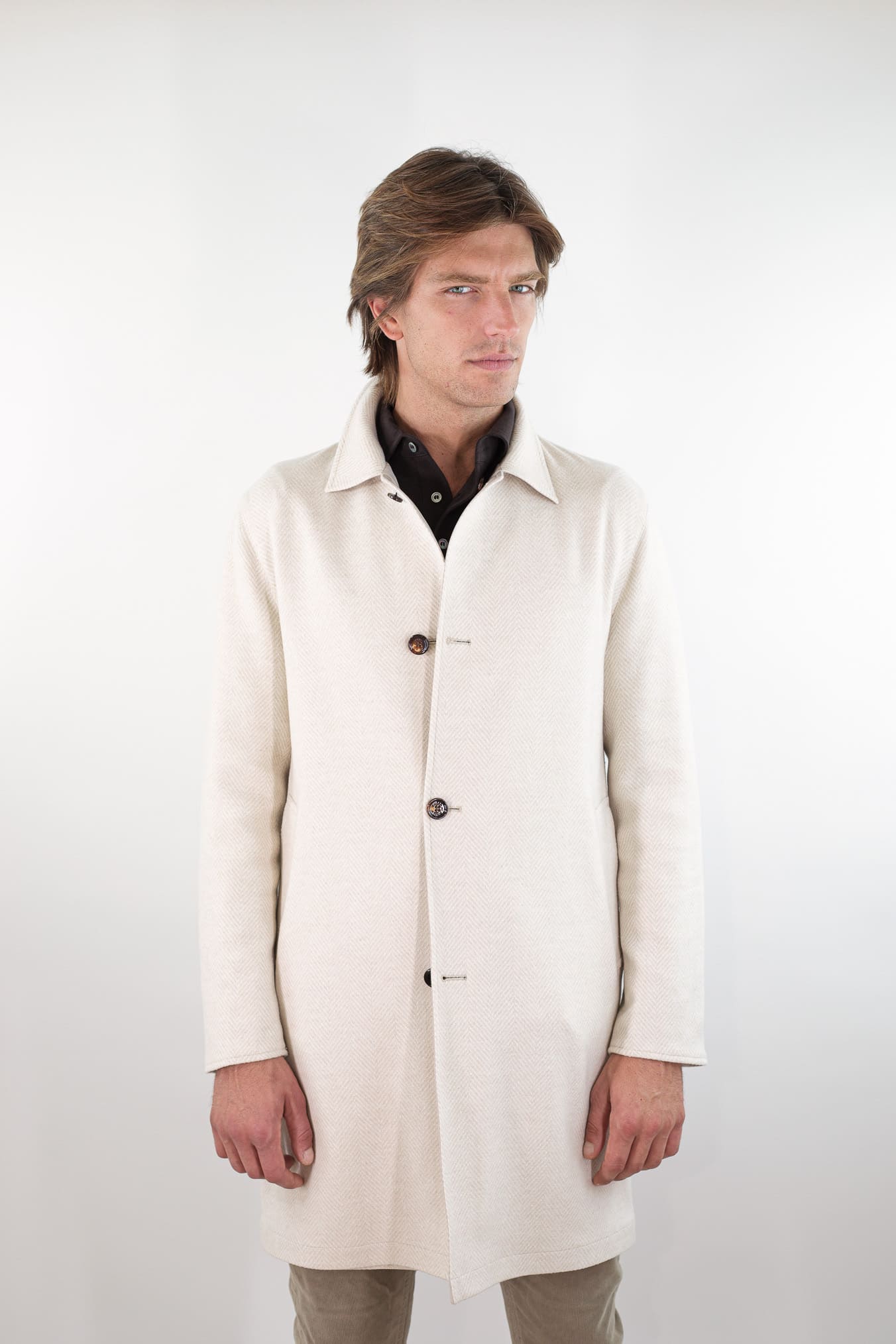 KIRED Cappotto Reversibile Spigato Impermeabile Beige Chiaro