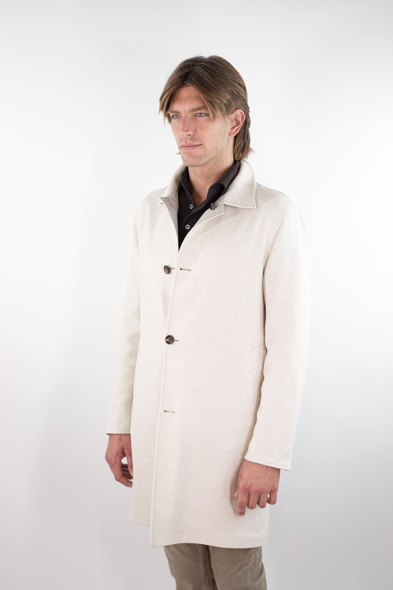KIRED Cappotto Reversibile Spigato Impermeabile Beige Chiaro