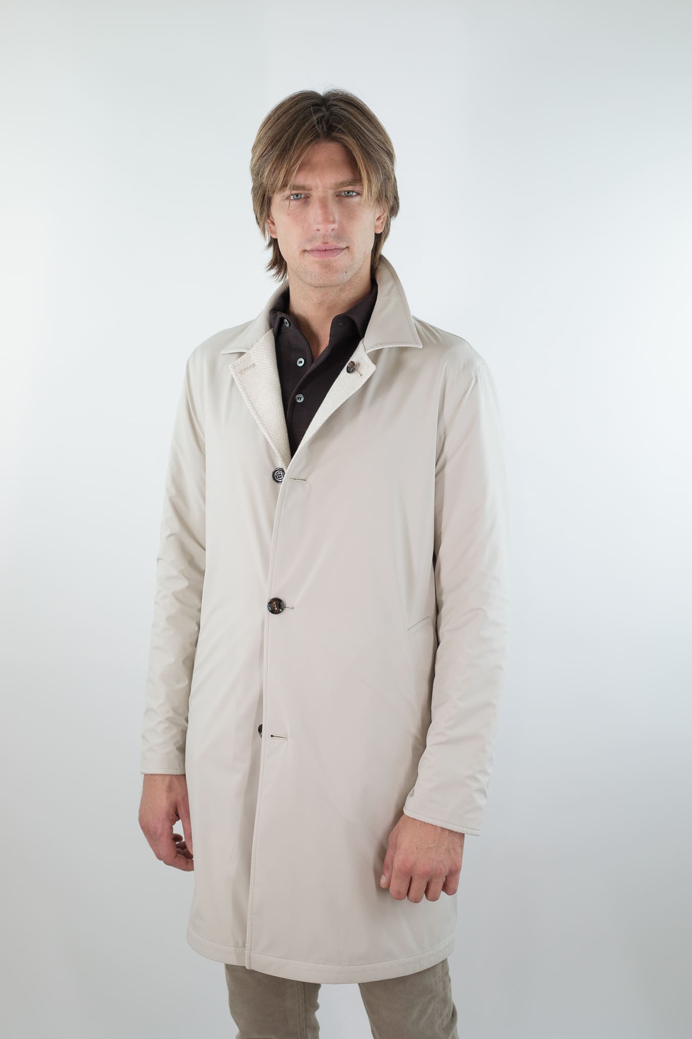 KIRED Cappotto Reversibile Spigato Impermeabile Beige Chiaro