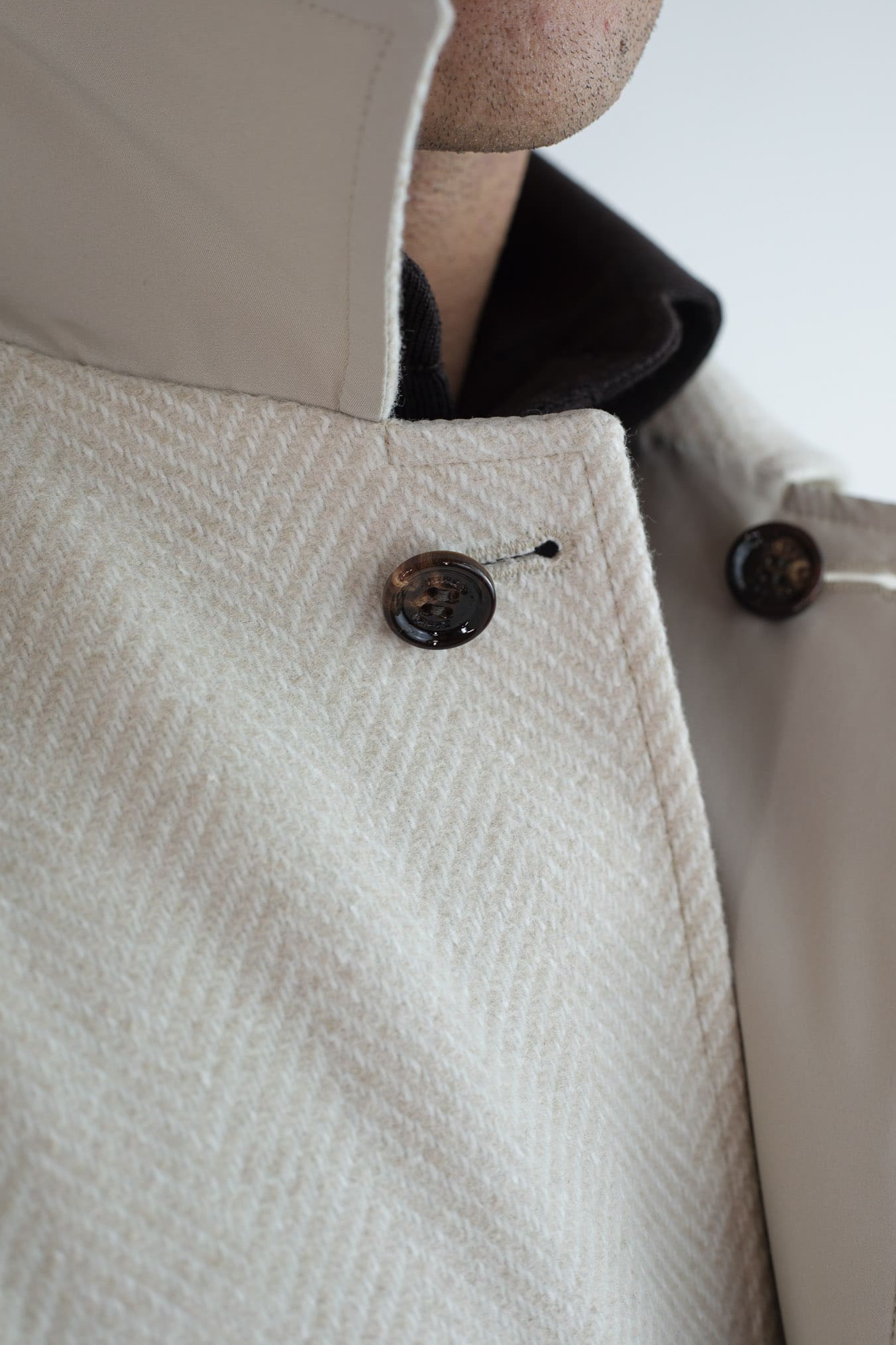 KIRED Cappotto Reversibile Spigato Impermeabile Beige Chiaro