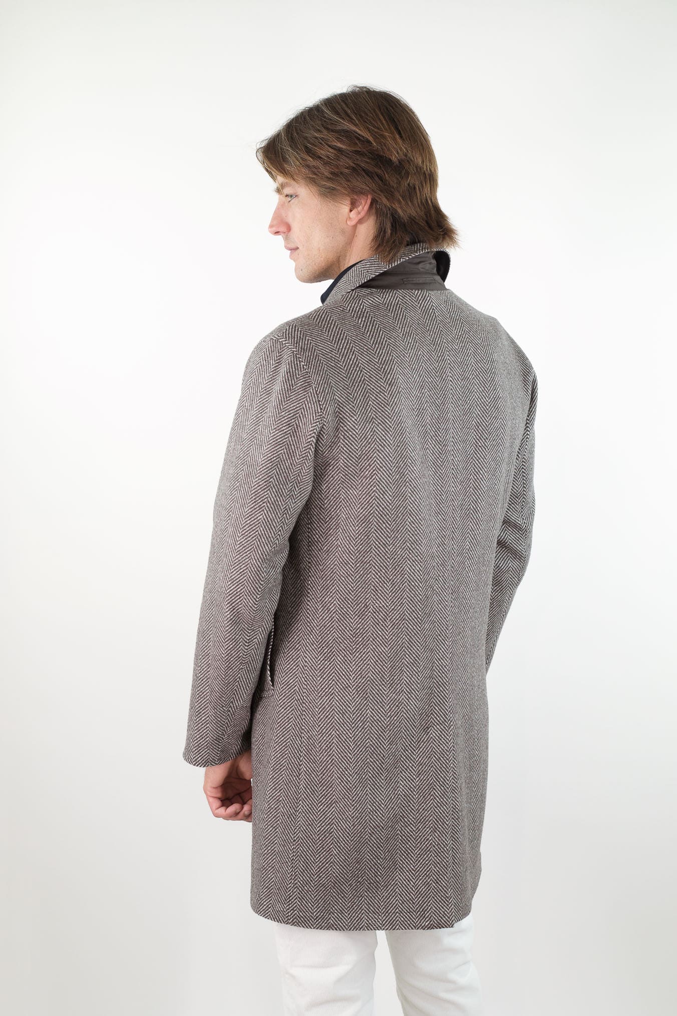 KIRED Cappotto Reversibile Spigato Impermeabile Marrone