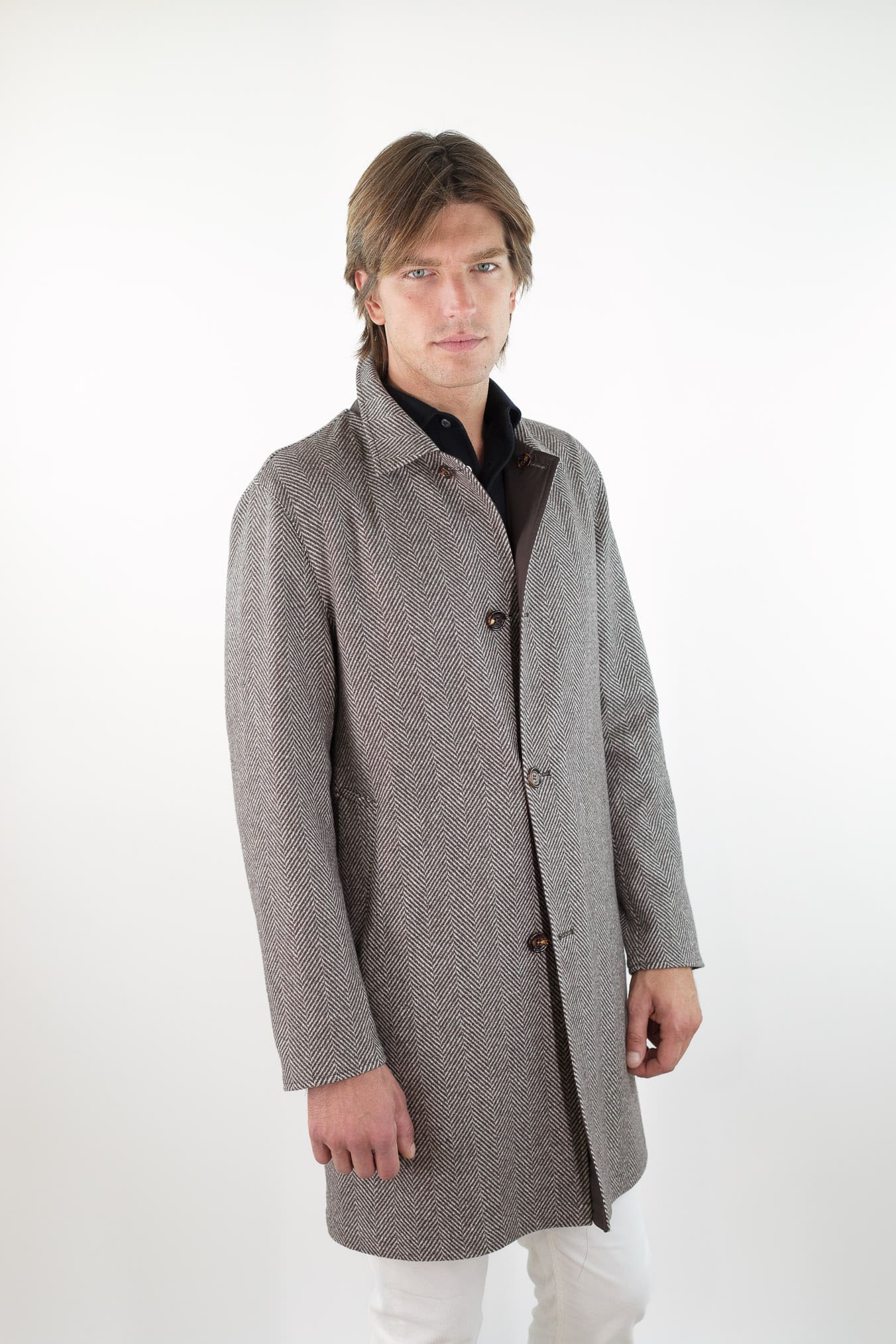 KIRED Cappotto Reversibile Spigato Impermeabile Marrone