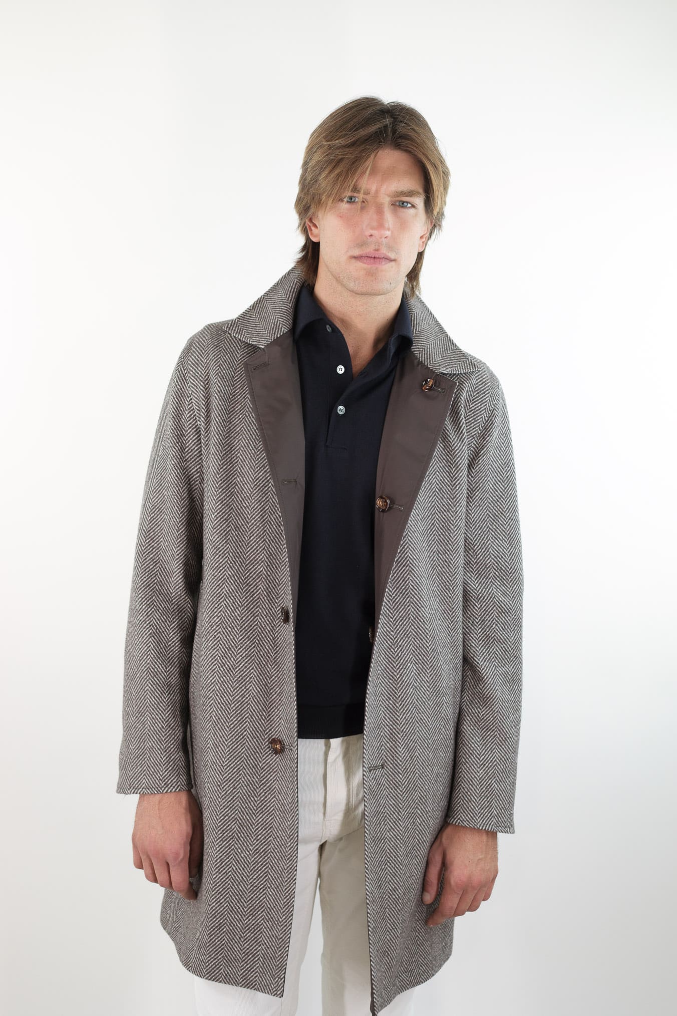 KIRED Cappotto Reversibile Spigato Impermeabile Marrone