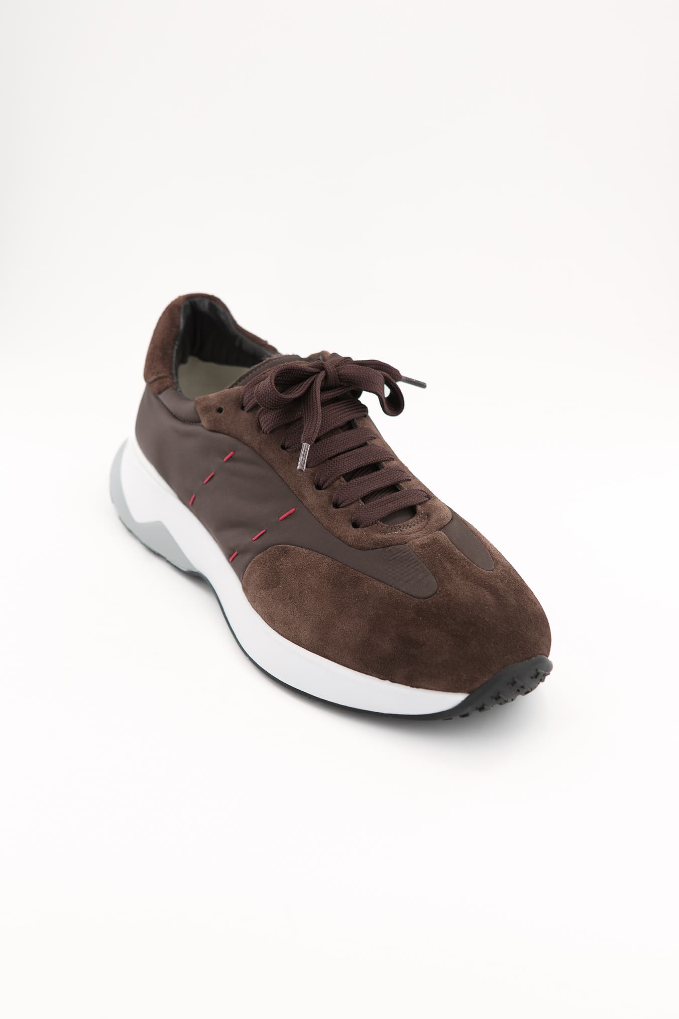 KITON Sneakers Bimaterica Nylon Suede Marrone