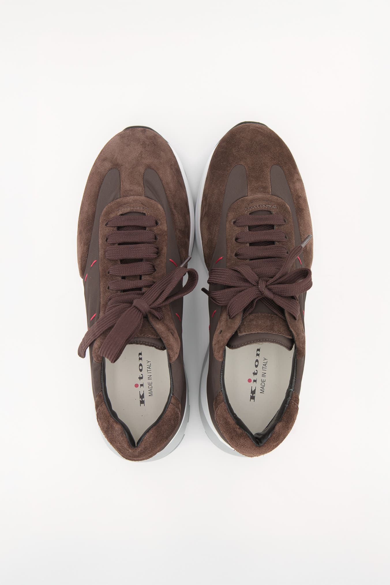 KITON Sneakers Bimaterica Nylon Suede Marrone