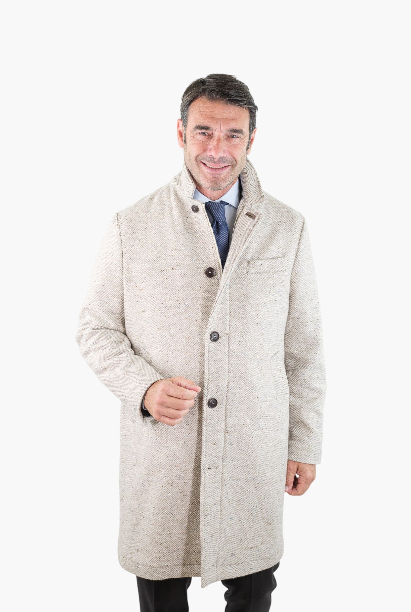 LUCIANO BARBERA Cappotto Chevron Cashmere Beige Panna