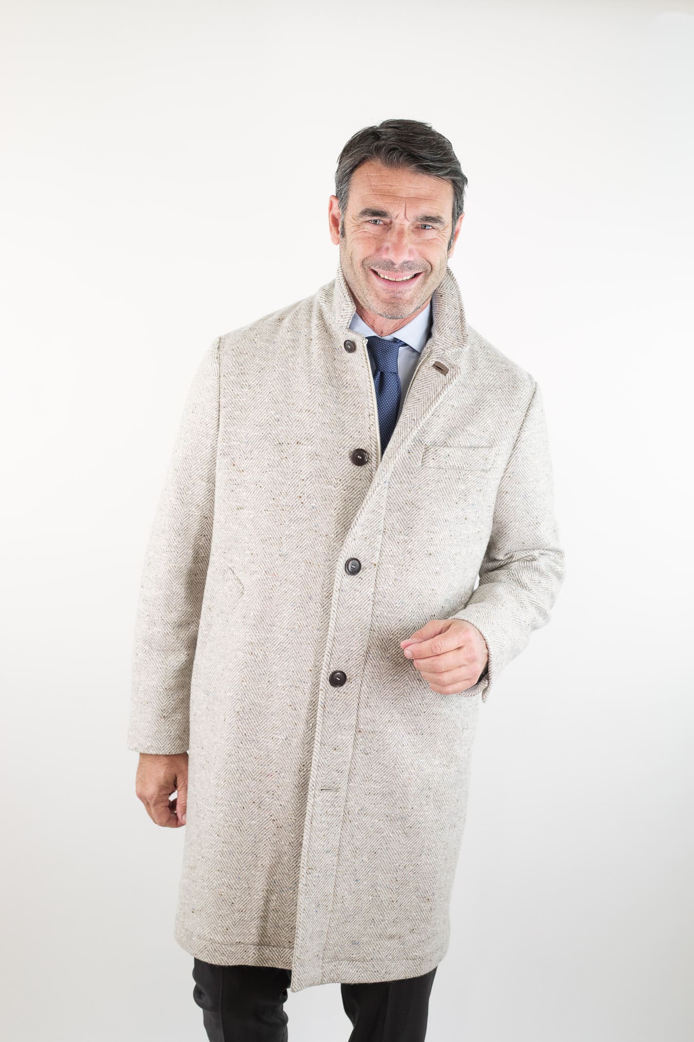 LUCIANO BARBERA Cappotto Chevron Cashmere Beige Panna