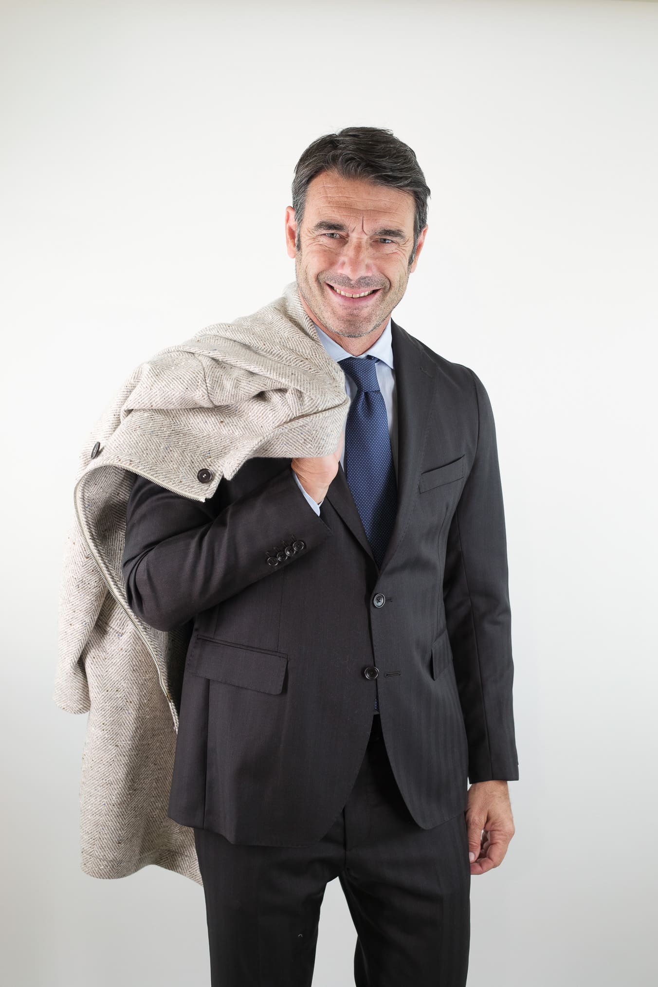 LUCIANO BARBERA Cappotto Chevron Cashmere Beige Panna