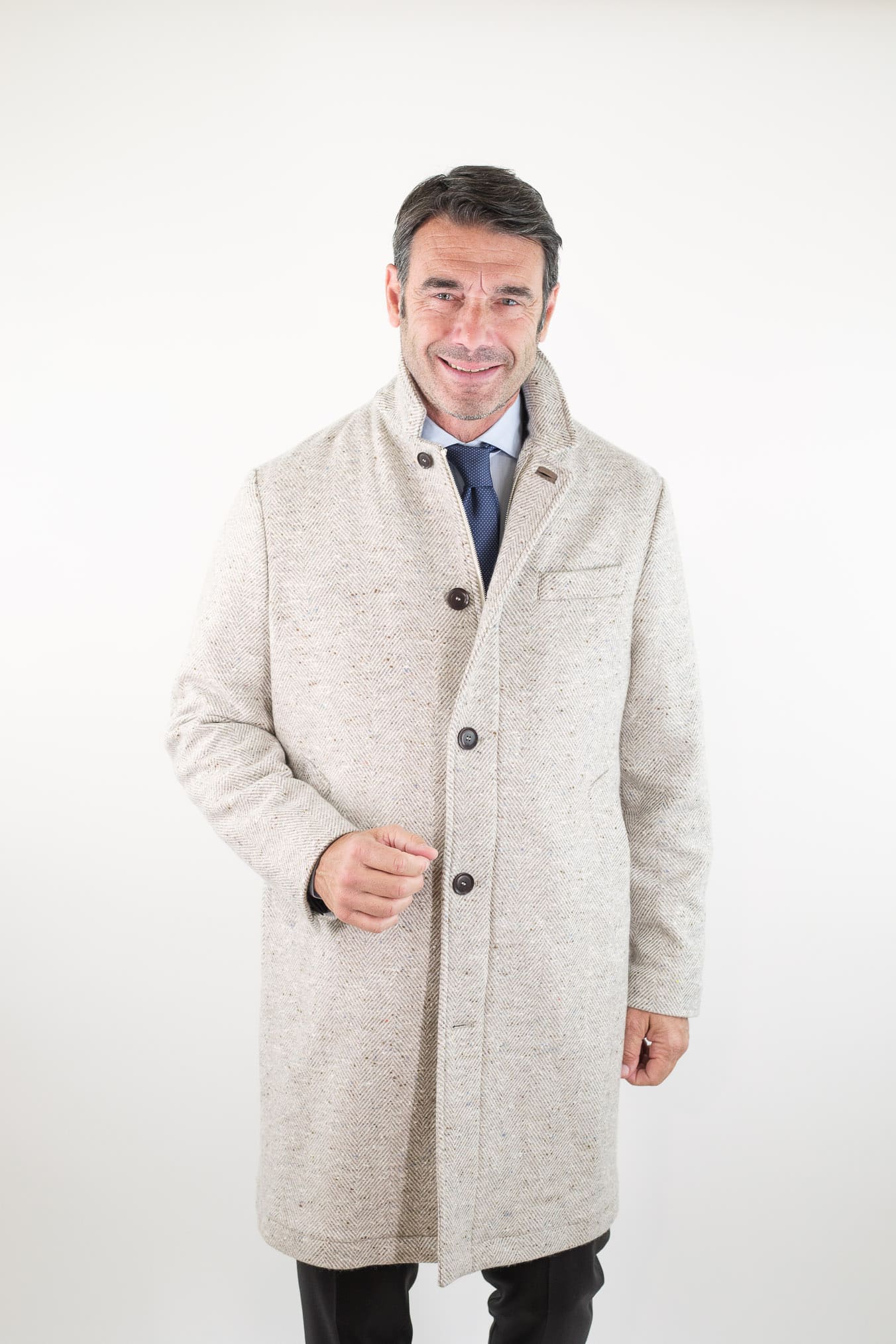 LUCIANO BARBERA Cappotto Chevron Cashmere Beige Panna