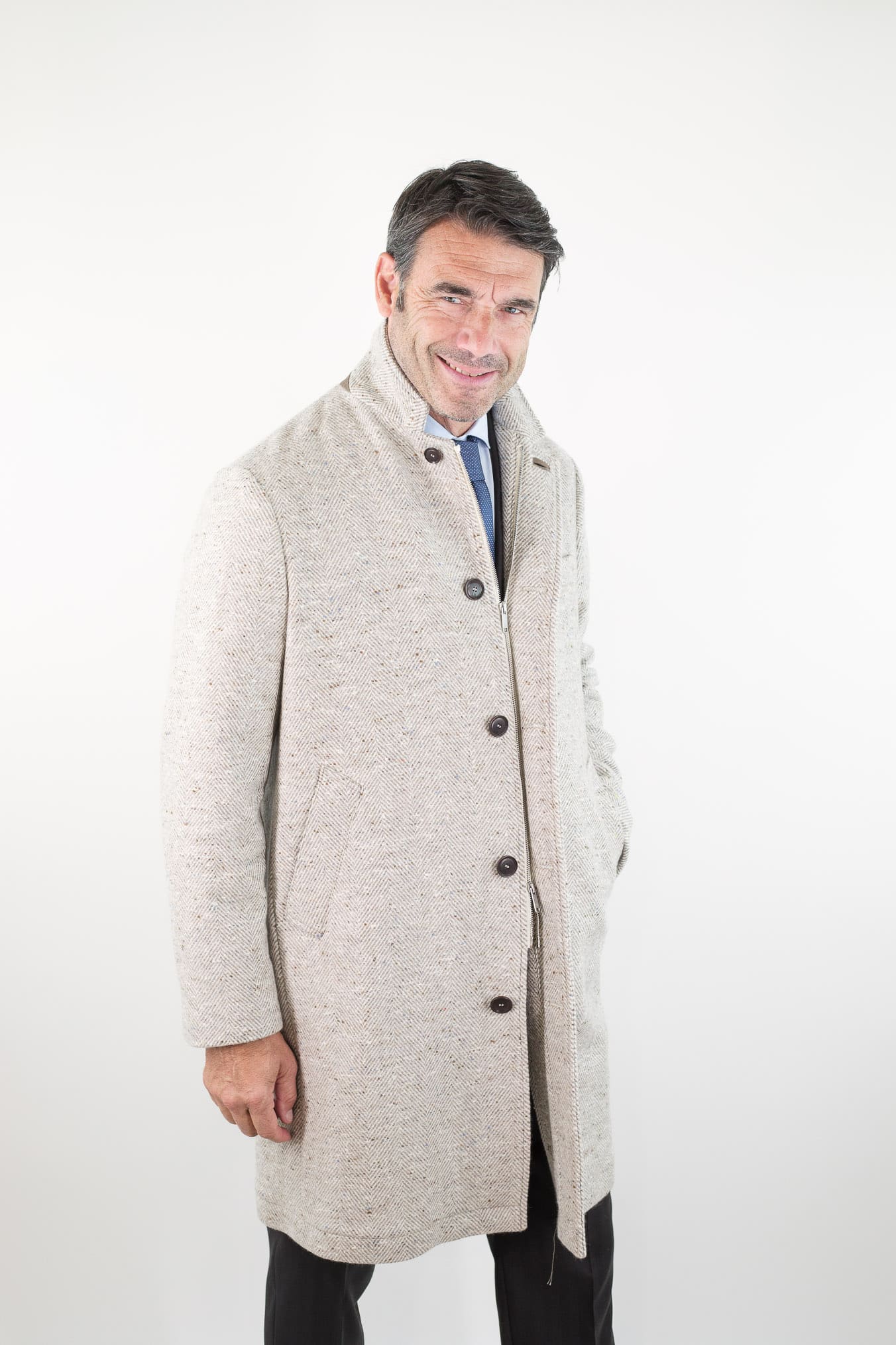 LUCIANO BARBERA Cappotto Chevron Cashmere Beige Panna