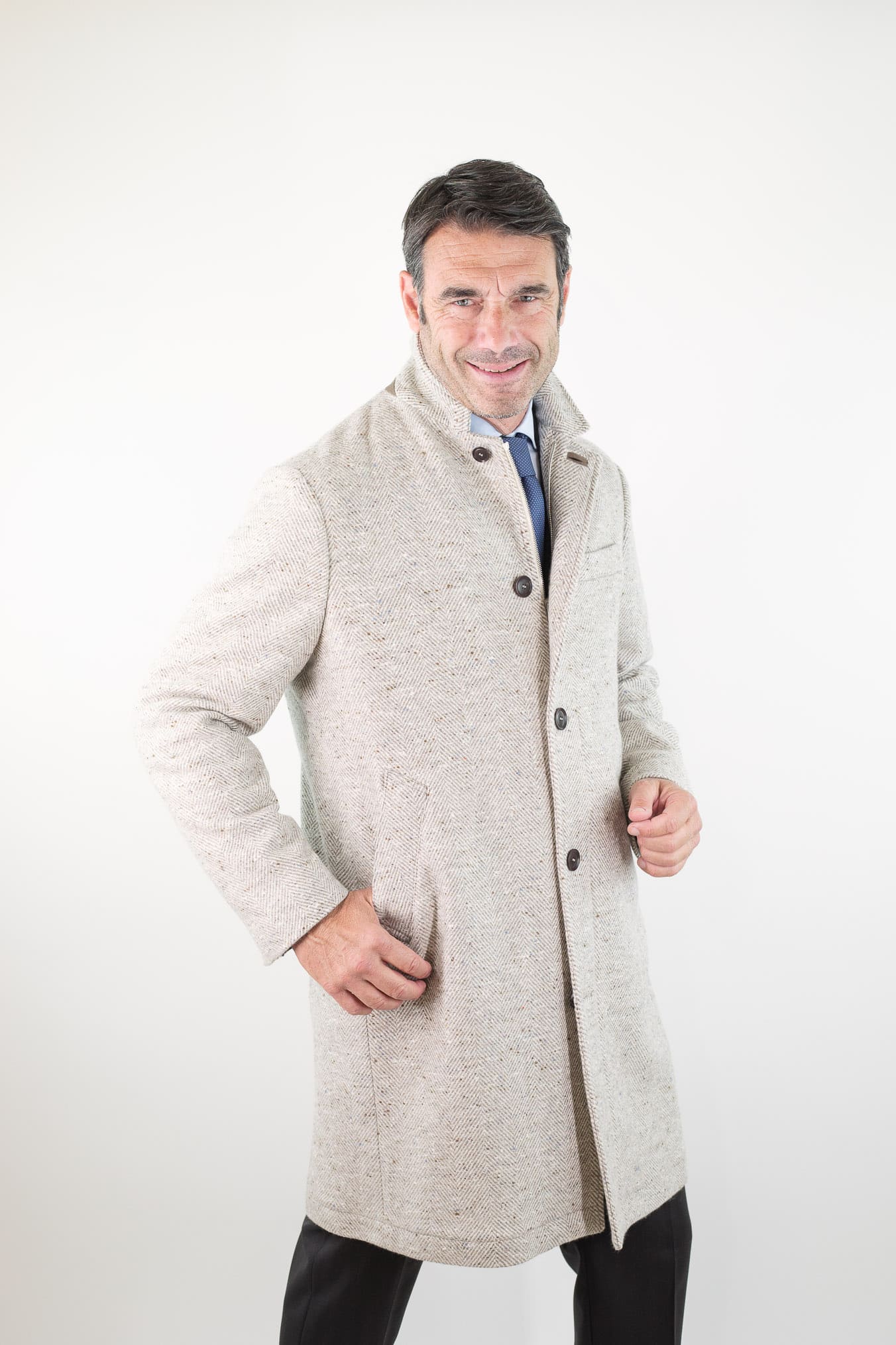 LUCIANO BARBERA Cappotto Chevron Cashmere Beige Panna