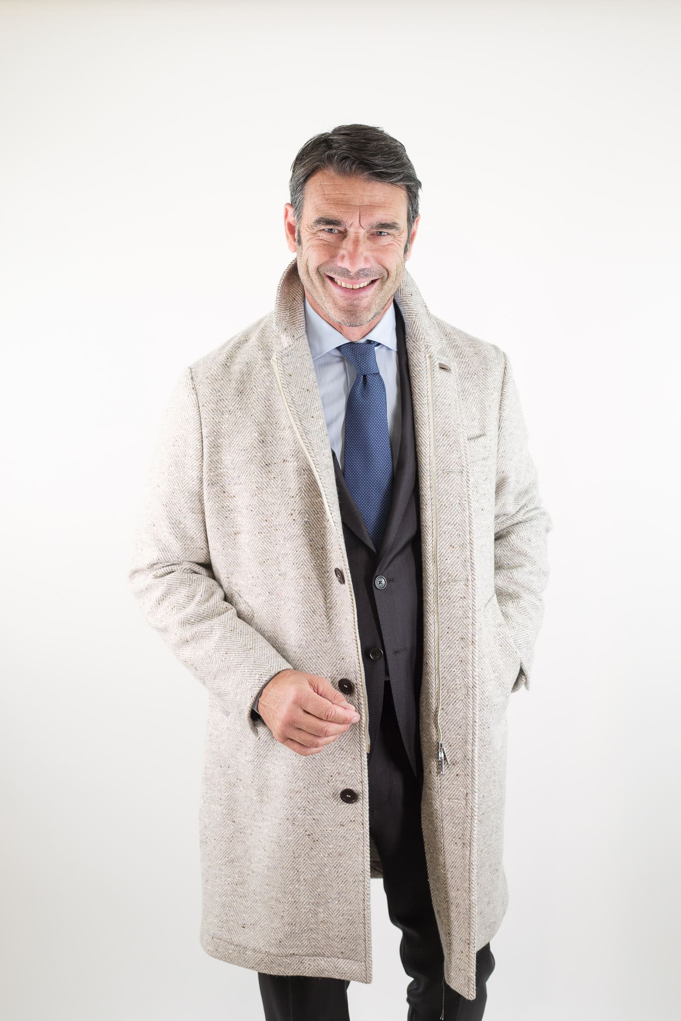 LUCIANO BARBERA Cappotto Chevron Cashmere Beige Panna