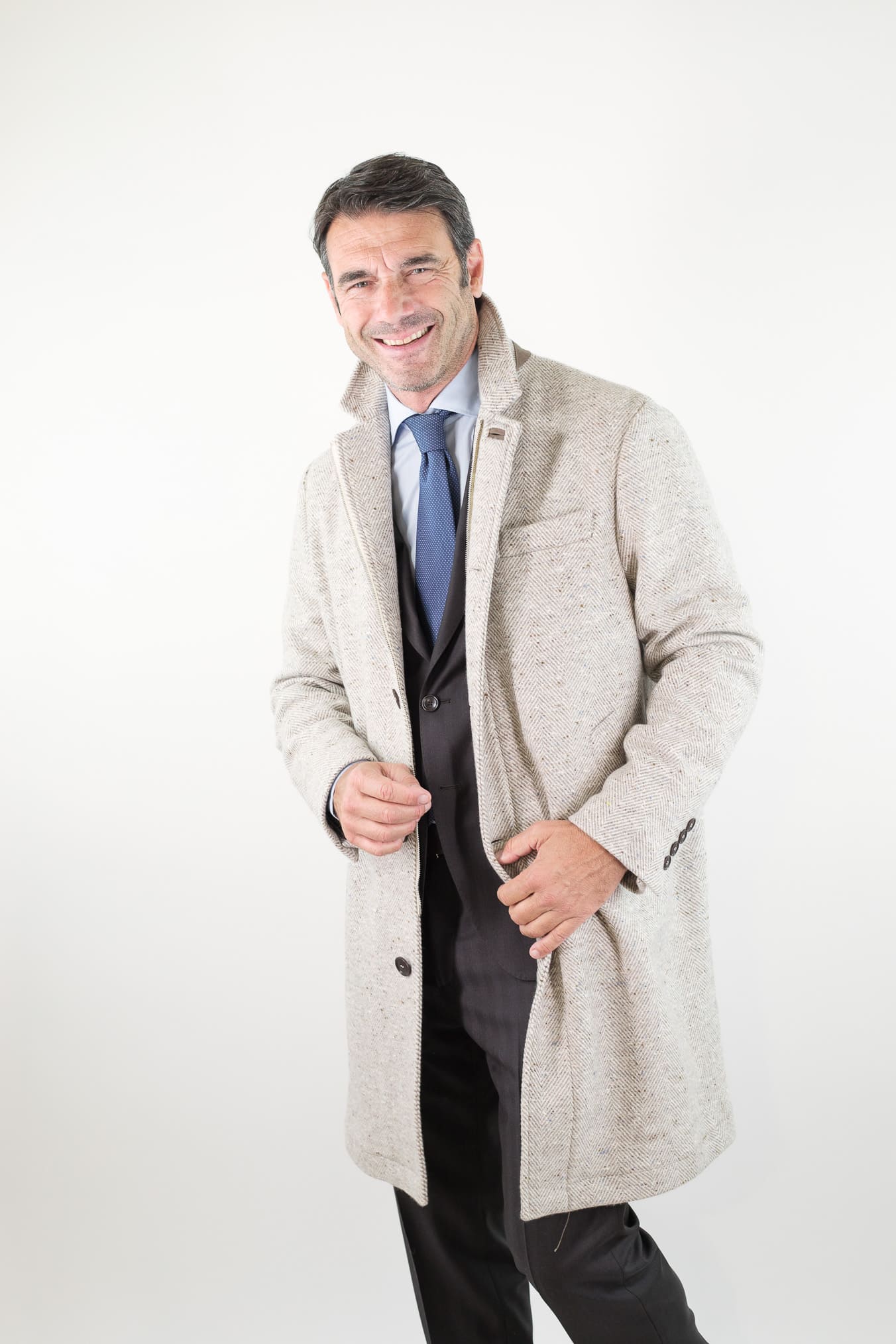 LUCIANO BARBERA Cappotto Chevron Cashmere Beige Panna