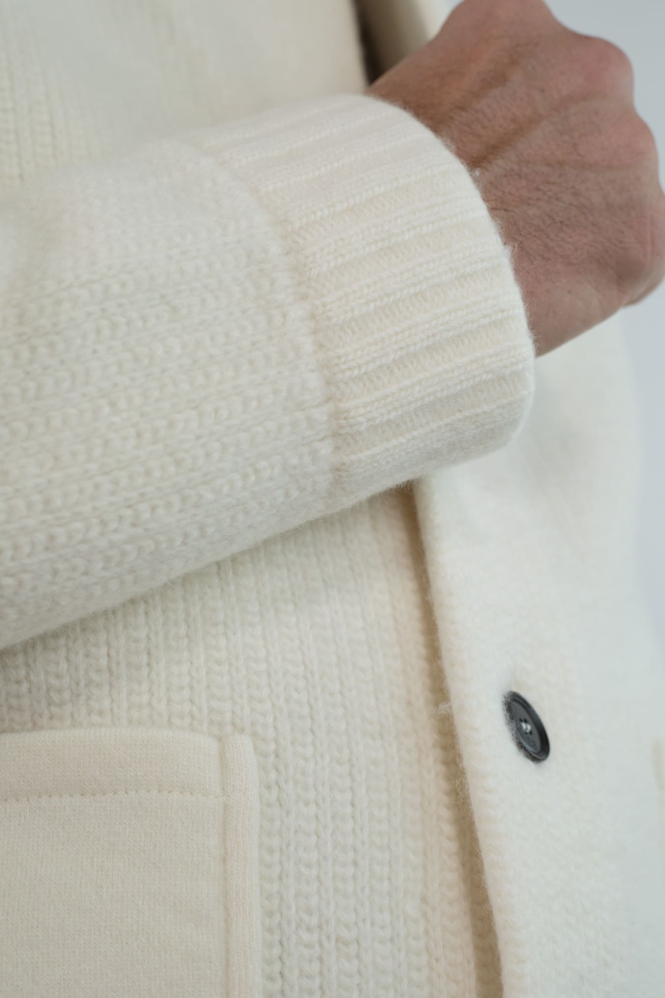 LUCIANO BARBERA Cardigan Lana Cashmere Bianco Panna