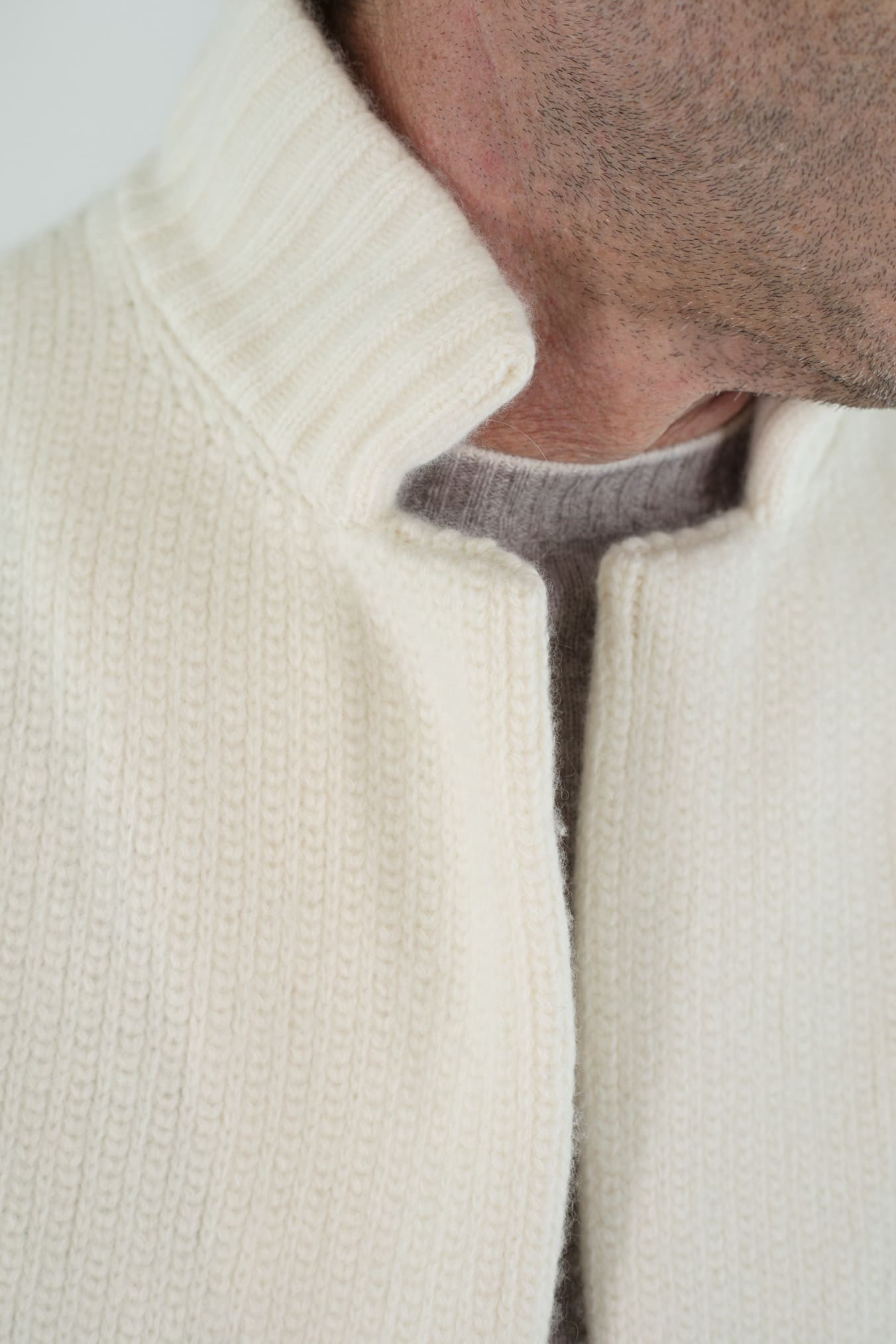 LUCIANO BARBERA Cardigan Lana Cashmere Bianco Panna