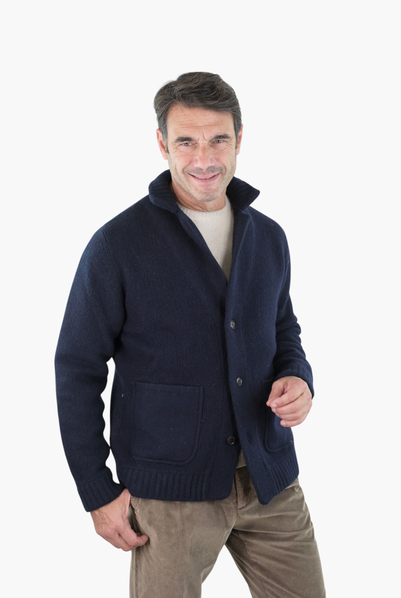 LUCIANO BARBERA Cardigan Lana Cashmere Blu Navy