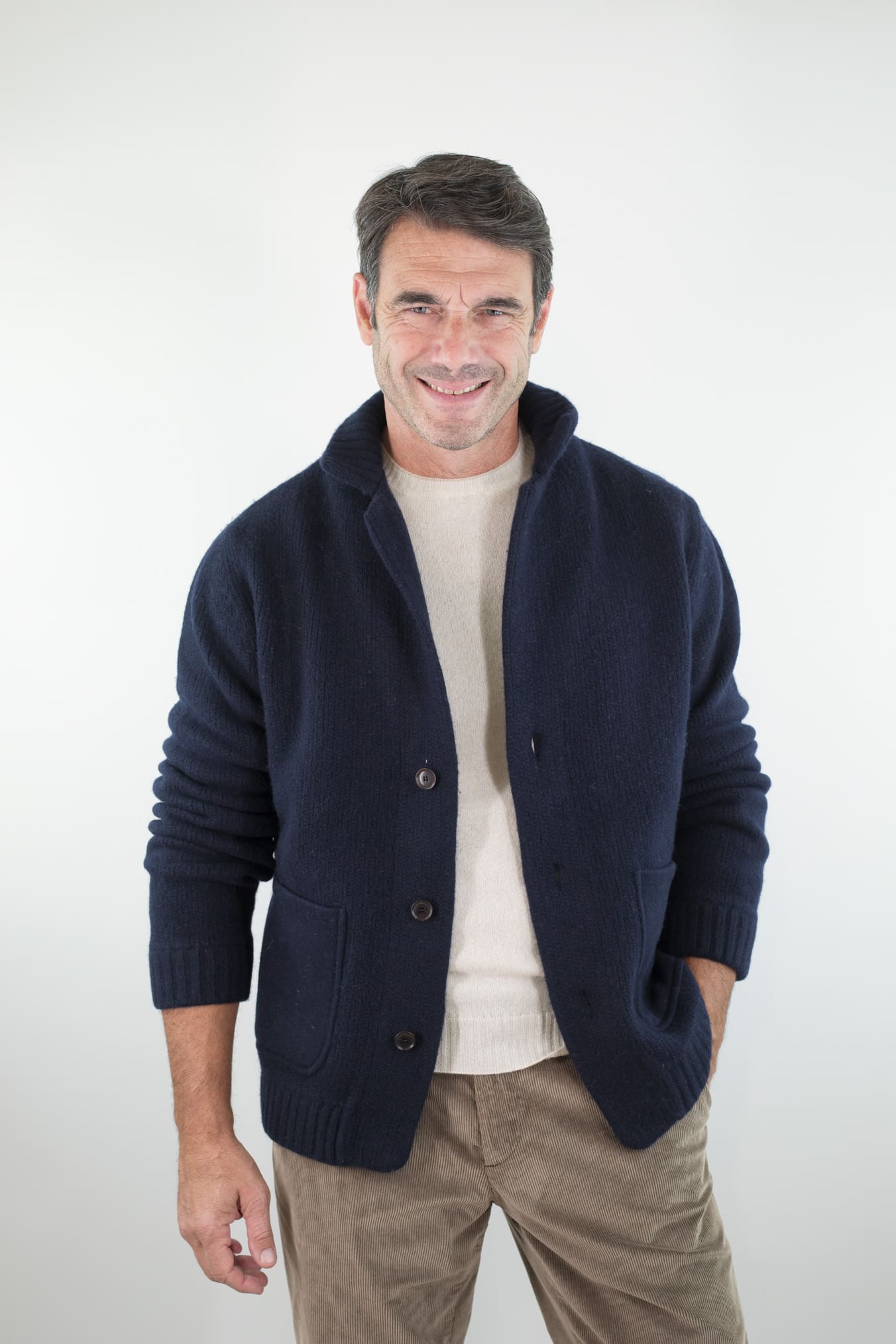 LUCIANO BARBERA Cardigan Lana Cashmere Blu Navy